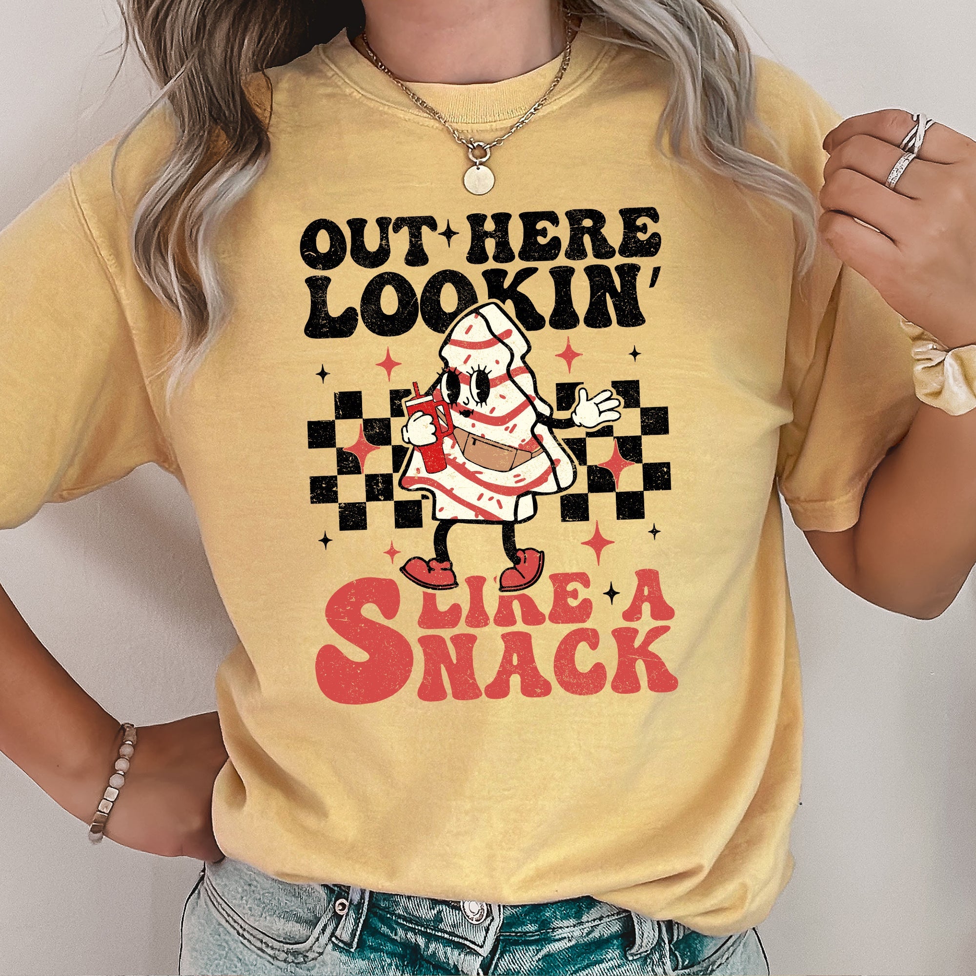 Out Here Lookin Like A Snack Little Debbie Plaid Christmas Tree Comfort Colors Tee