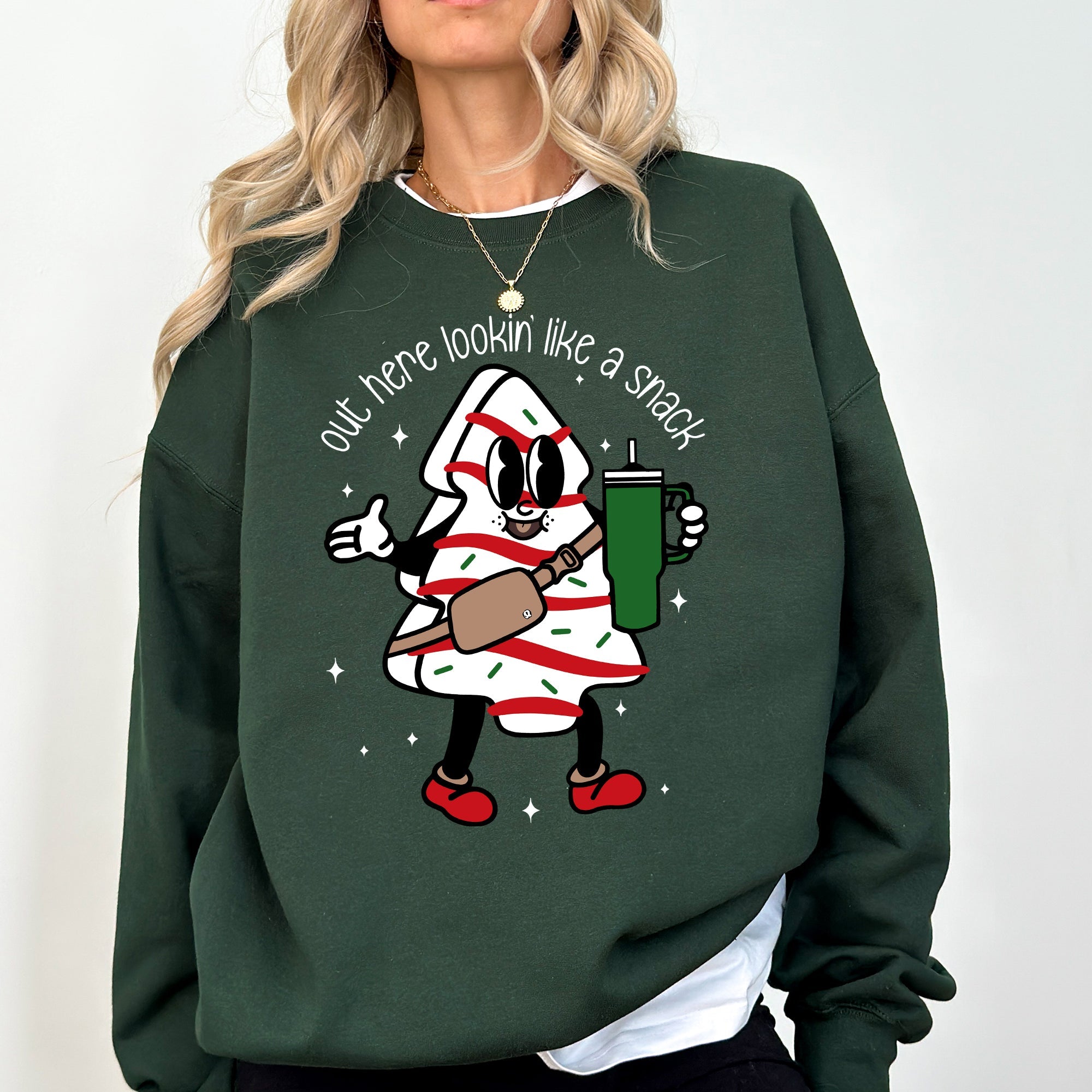 Out Here Looking Like A Snack Christmas Cake Santa Xmas Holiday Festive Cozy Sweatshirt