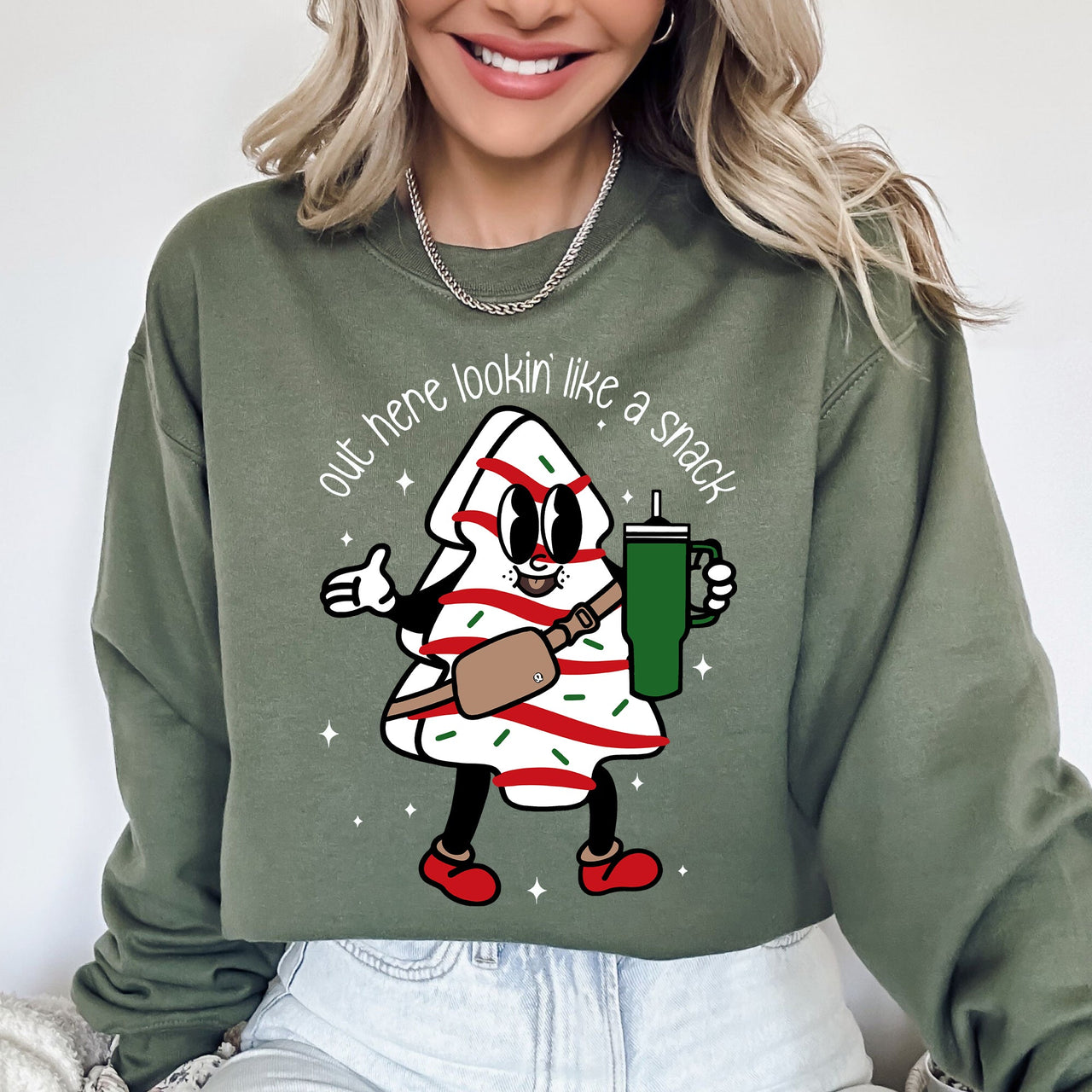 Out Here Looking Like A Snack Christmas Cake Santa Xmas Holiday Festive Cozy Sweatshirt