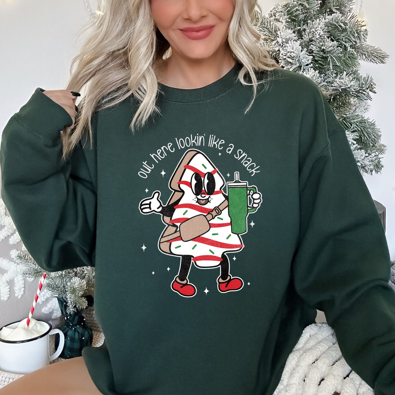 Out Here Looking Like A Snack Christmas Edition Festive Holiday Graphic Cozy Saying For The Season Sweatshirt