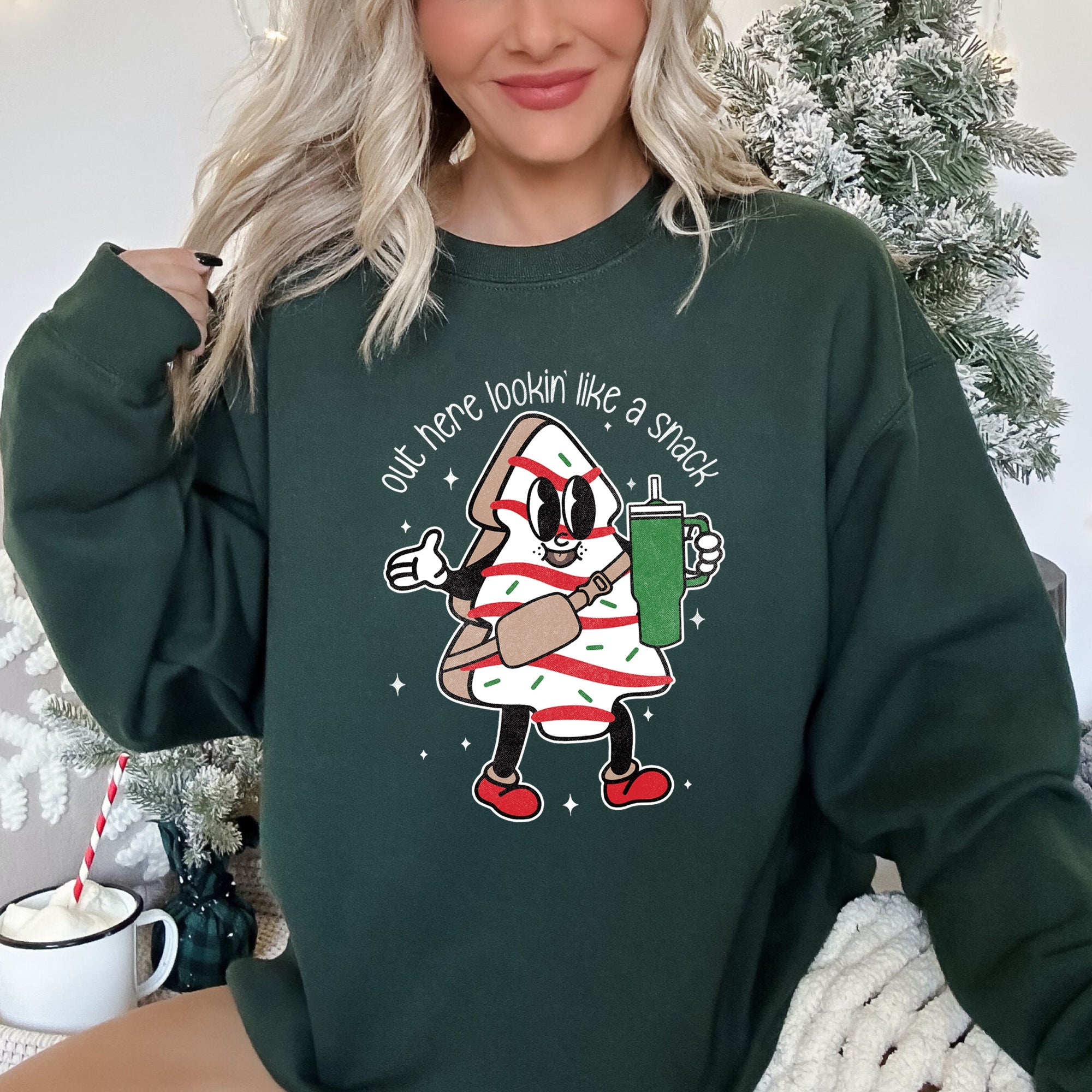 Out Here Looking Like A Snack Christmas Edition Festive Holiday Graphic Cozy Saying For The Season Sweatshirt