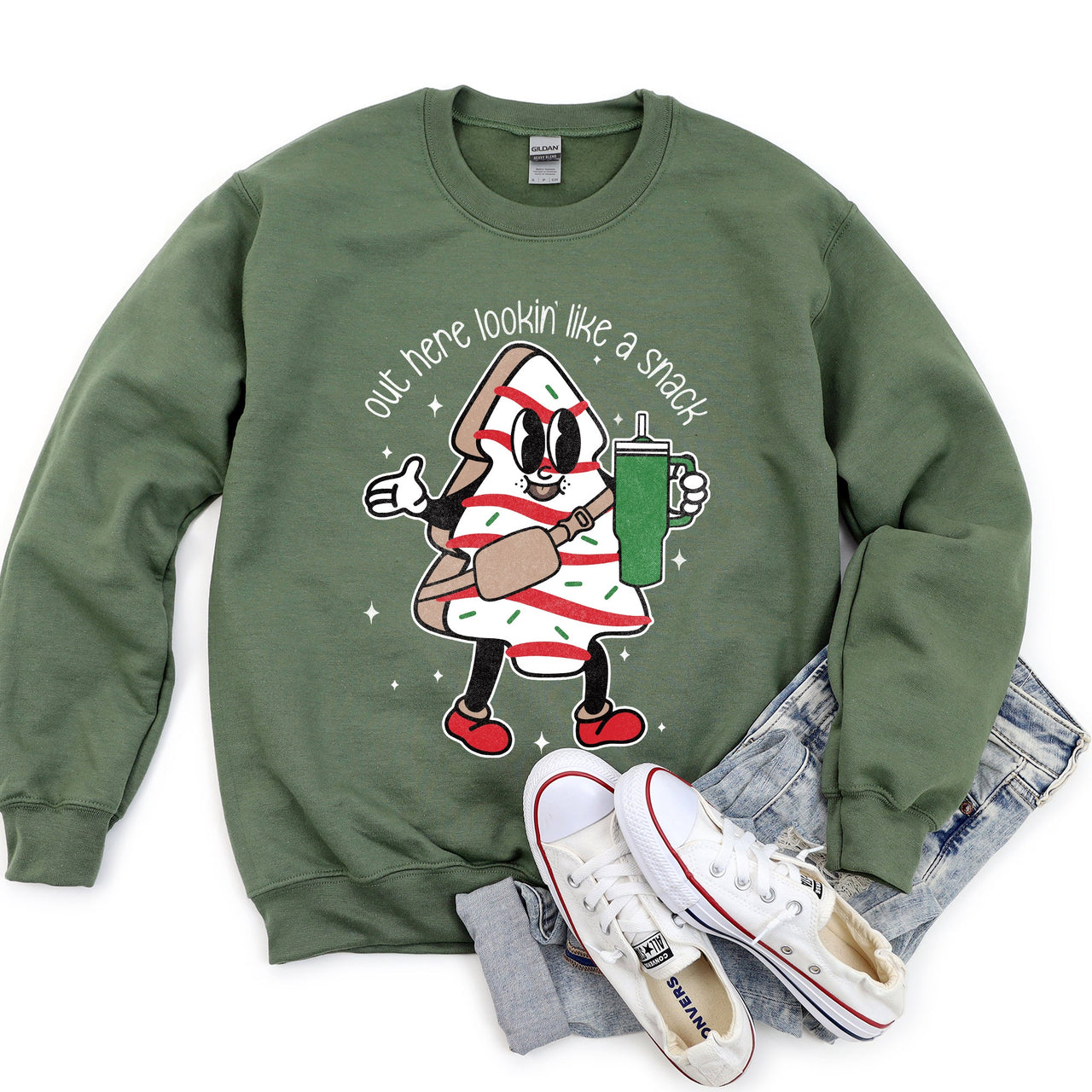 Out Here Looking Like A Snack Christmas Edition Festive Holiday Graphic Cozy Saying For The Season Sweatshirt