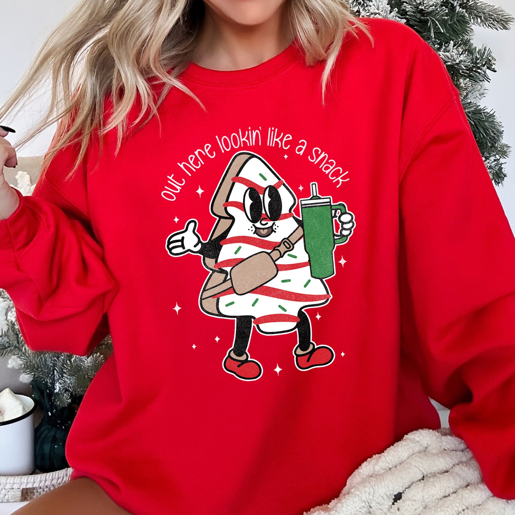 Out Here Looking Like A Snack Christmas Edition Festive Holiday Graphic Cozy Saying For The Season Sweatshirt