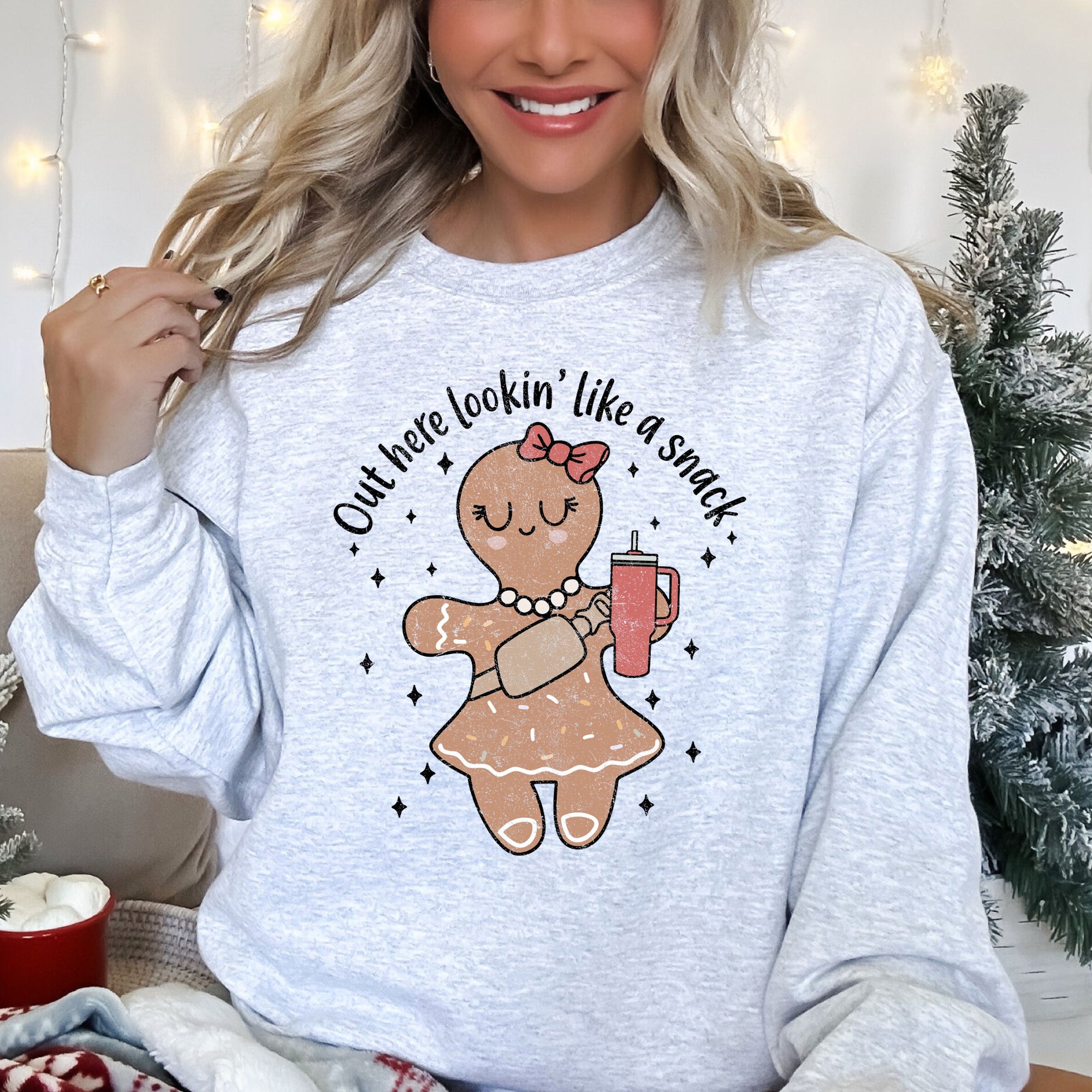 Out Here Looking Like A Snack Gingerbread Girl Stanley Christmas Cozy Festive Sweatshirt