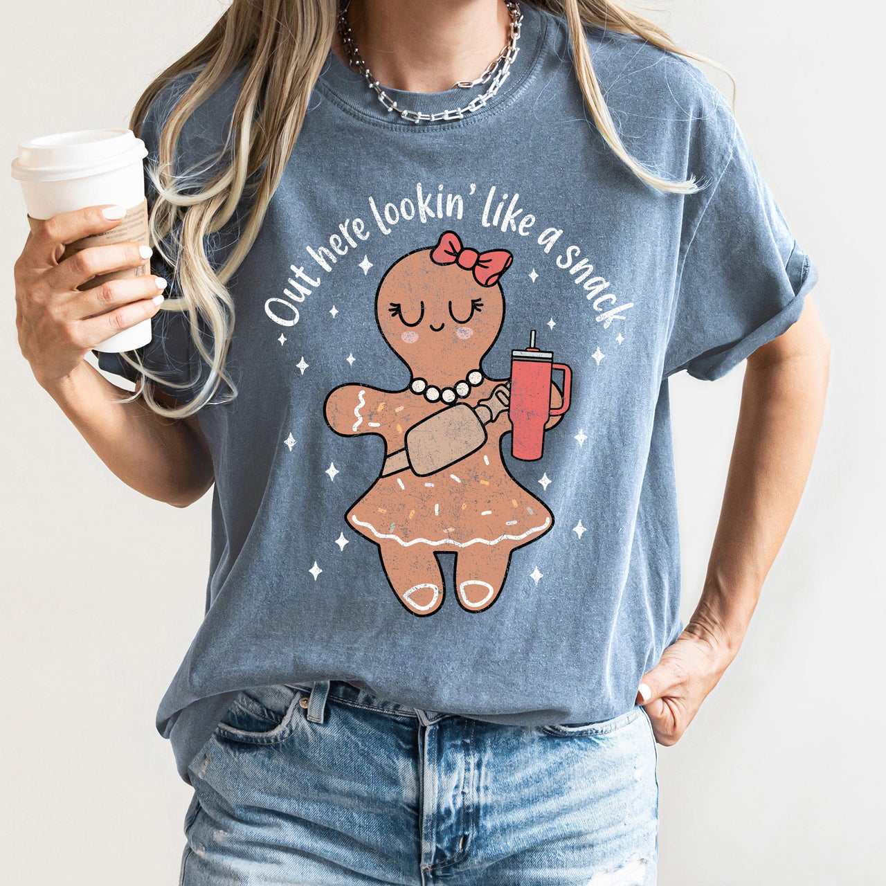 Out Here Looking Like A Snack Gingerbread Girl Stanley Christmas Comfort Colors Tee