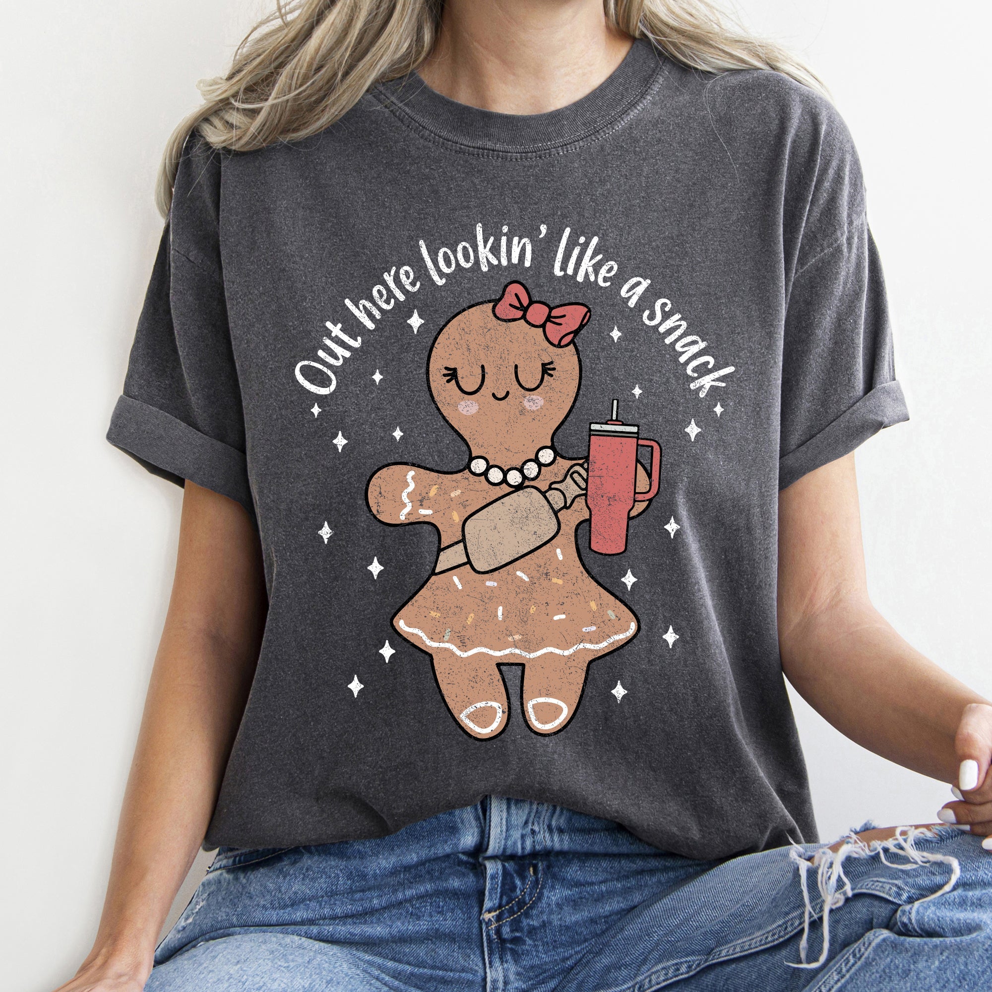 Out Here Looking Like A Snack Gingerbread Girl Stanley Christmas Comfort Colors Tee