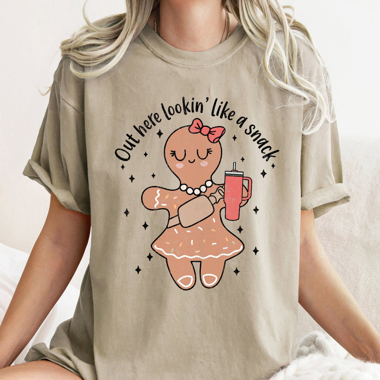 Out Here Looking Like A Snack Gingerbread Girl Stanley Christmas Comfort Colors Tee