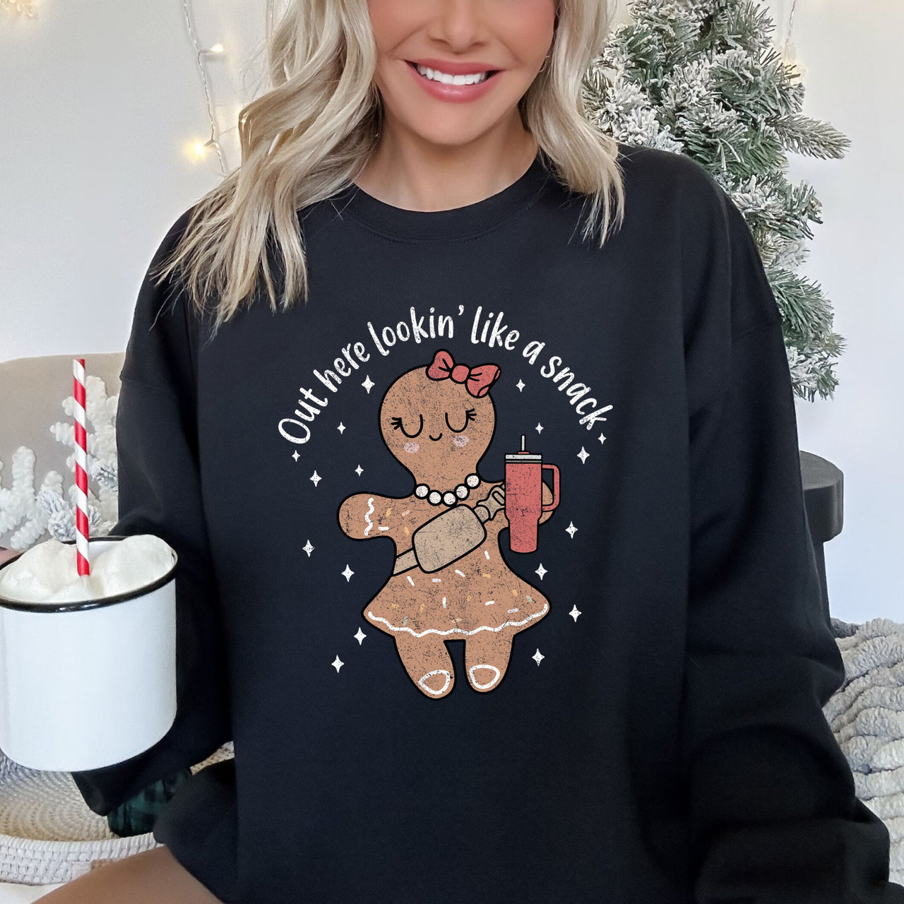 Out Here Looking Like A Snack Gingerbread Girl Stanley Christmas Cozy Festive Sweatshirt