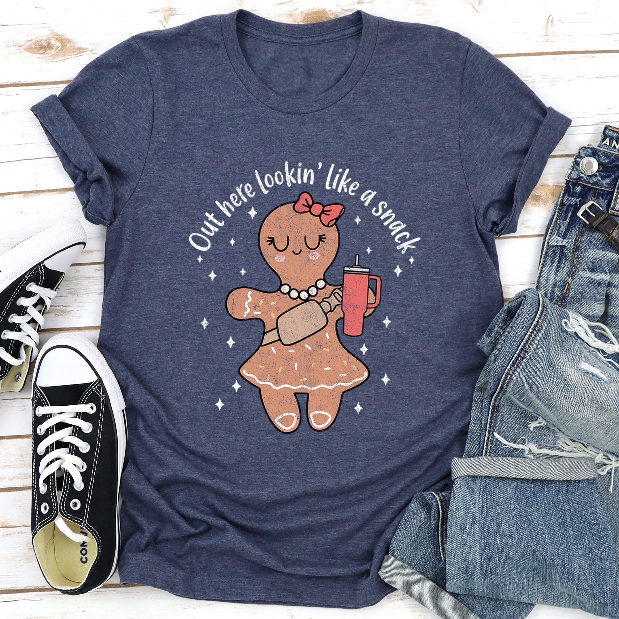 Out Here Looking Like A Snack Gingerbread Girl Stanley Christmas Gingerbread Cookie Aesthetic Holiday Graphic Tee