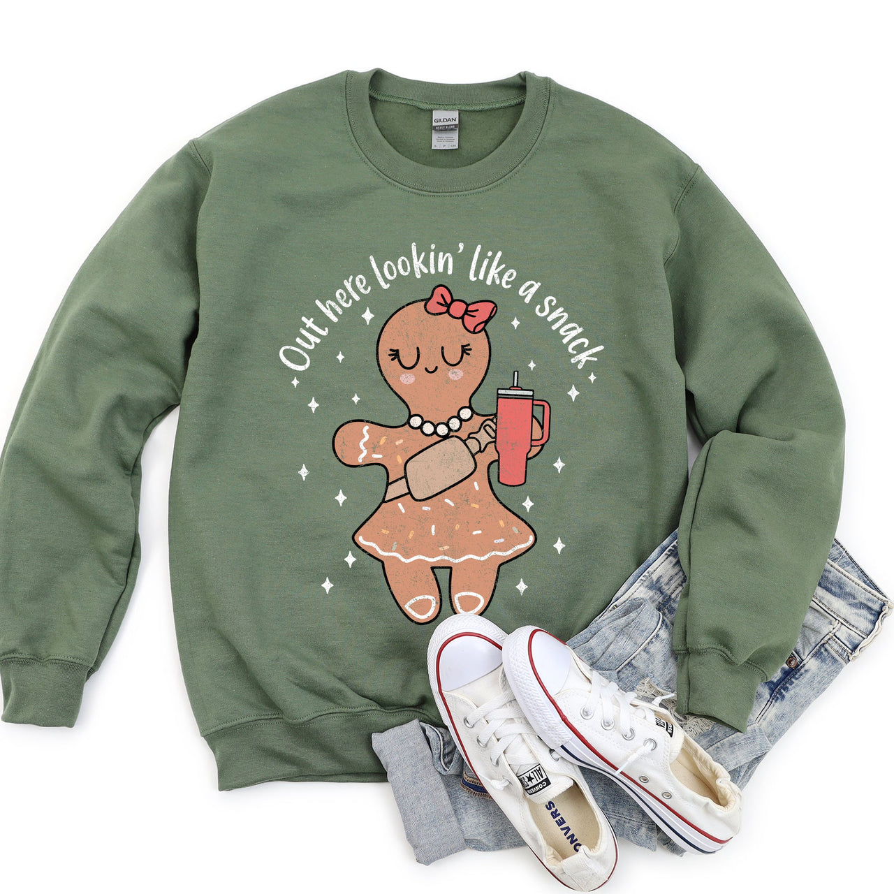 Out Here Looking Like A Snack Gingerbread Girl Stanley Christmas Cozy Festive Sweatshirt