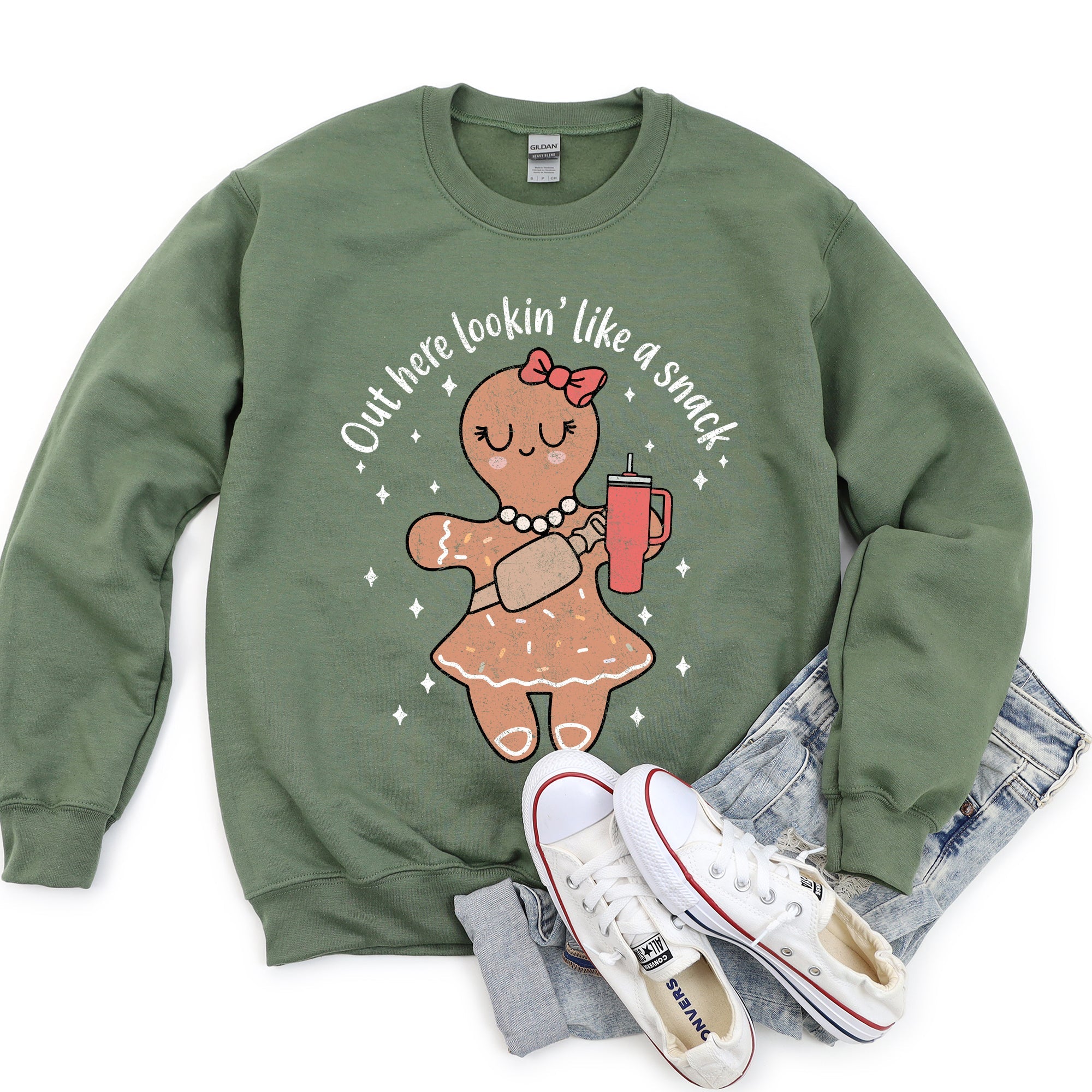 Out Here Looking Like A Snack Gingerbread Girl Stanley Christmas Cozy Festive Sweatshirt