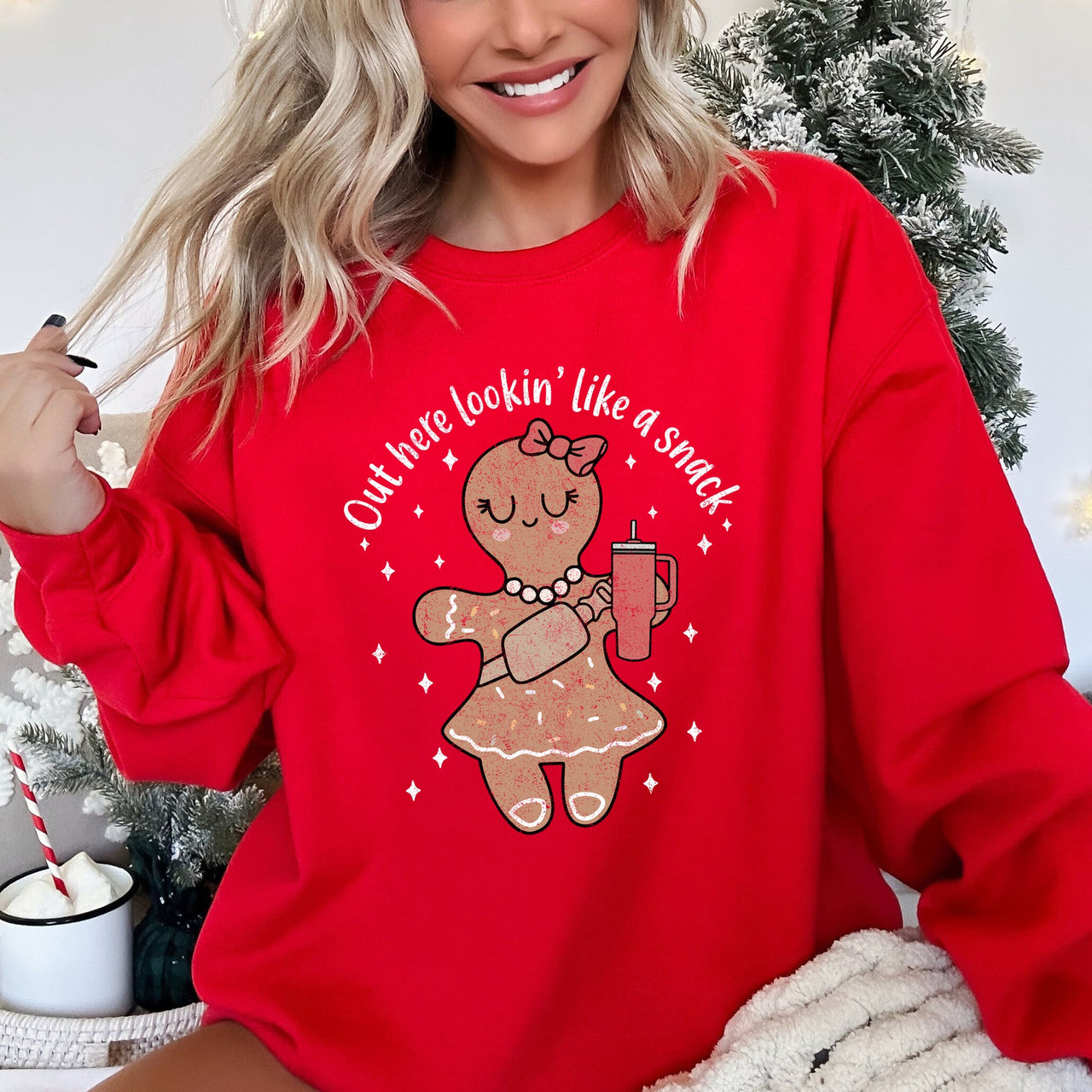 Out Here Looking Like A Snack Gingerbread Girl Stanley Christmas Cozy Festive Sweatshirt