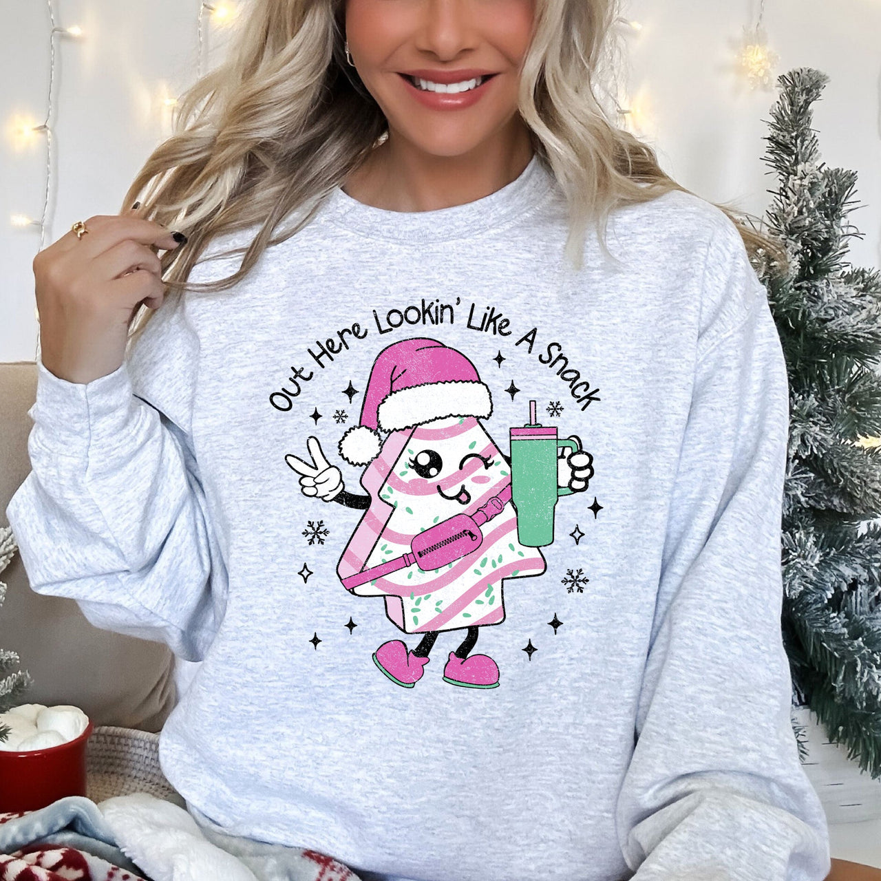 Out Here Looking Like A Snack, Pink Little Debbie, Stanley, Christmas Sweatshirt.