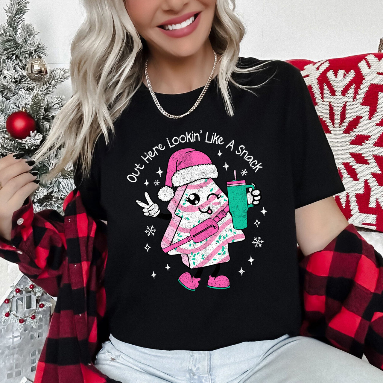 Out Here Looking Like A Snack Pink Little Debbie Stanley Christmas Edition Graphic Tee
