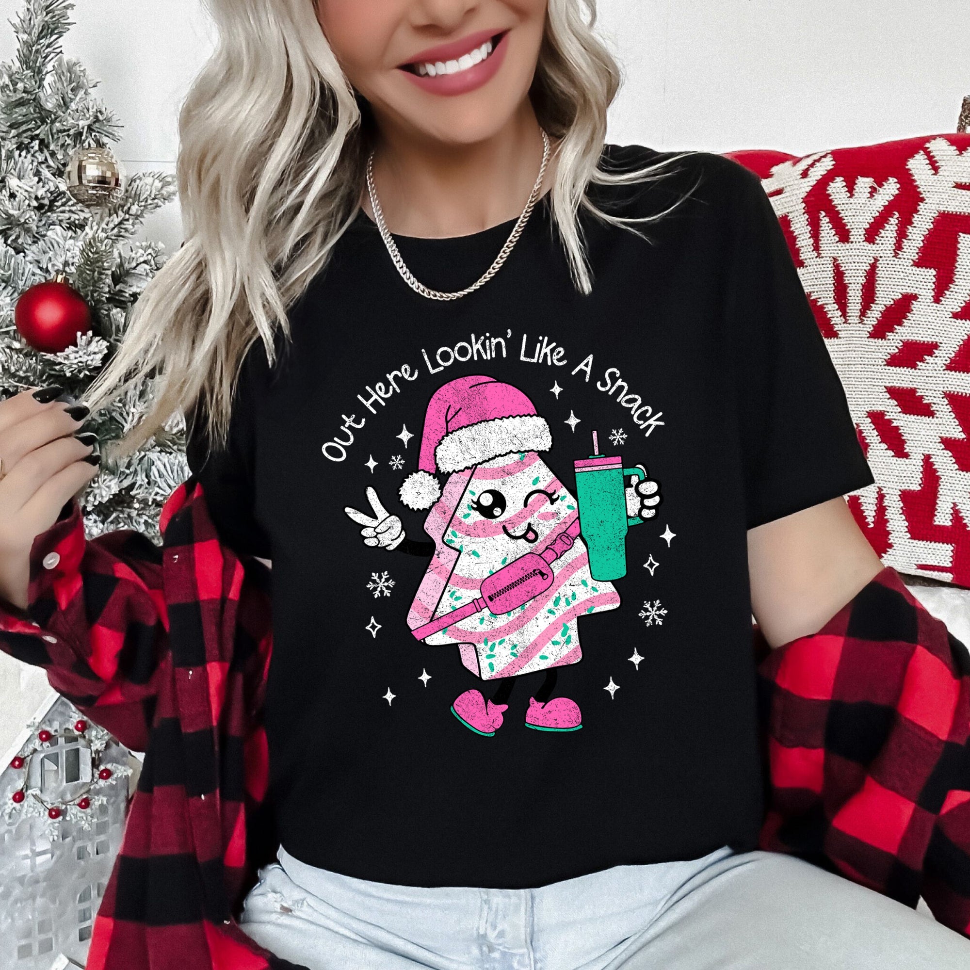 Out Here Looking Like A Snack Pink Little Debbie Stanley Christmas Edition Graphic Tee