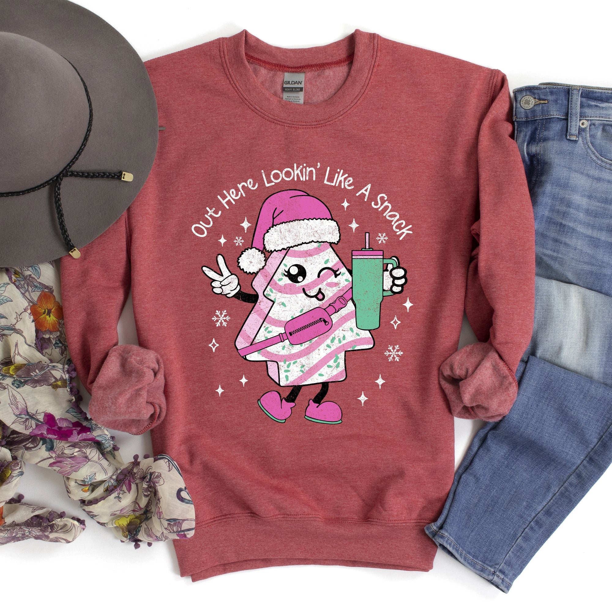 Out Here Looking Like A Snack, Pink Little Debbie, Stanley, Christmas Sweatshirt.