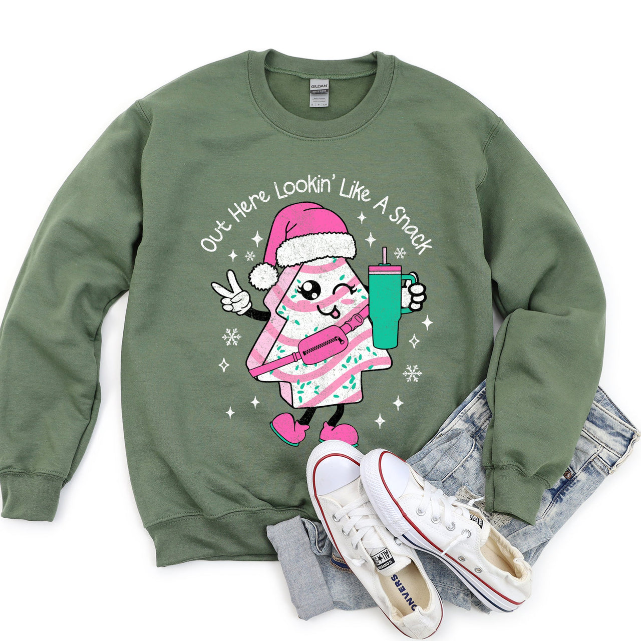 Out Here Looking Like A Snack, Pink Little Debbie, Stanley, Christmas Sweatshirt.