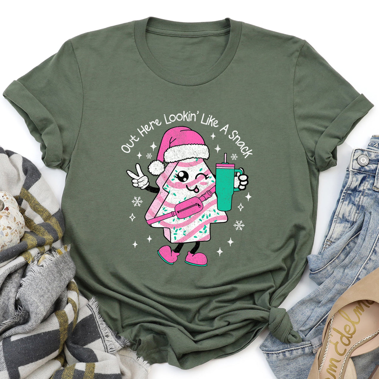 Out Here Looking Like A Snack Pink Little Debbie Stanley Christmas Edition Graphic Tee