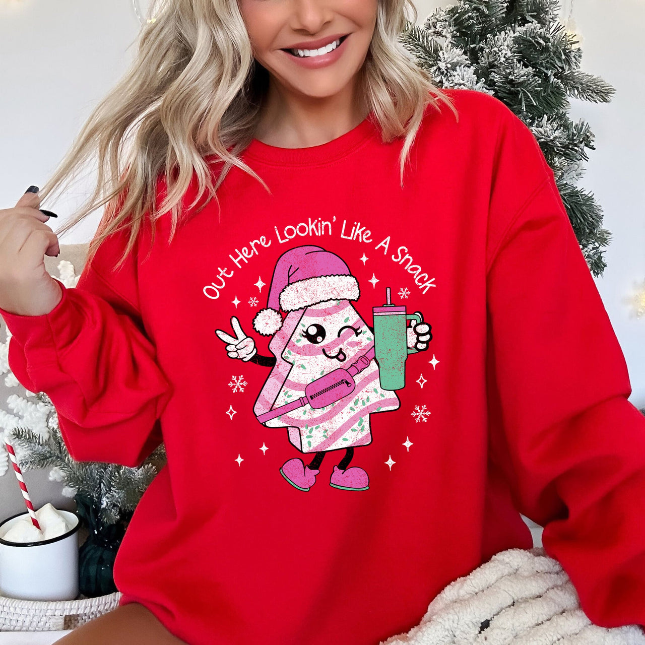 Out Here Looking Like A Snack, Pink Little Debbie, Stanley, Christmas Sweatshirt.