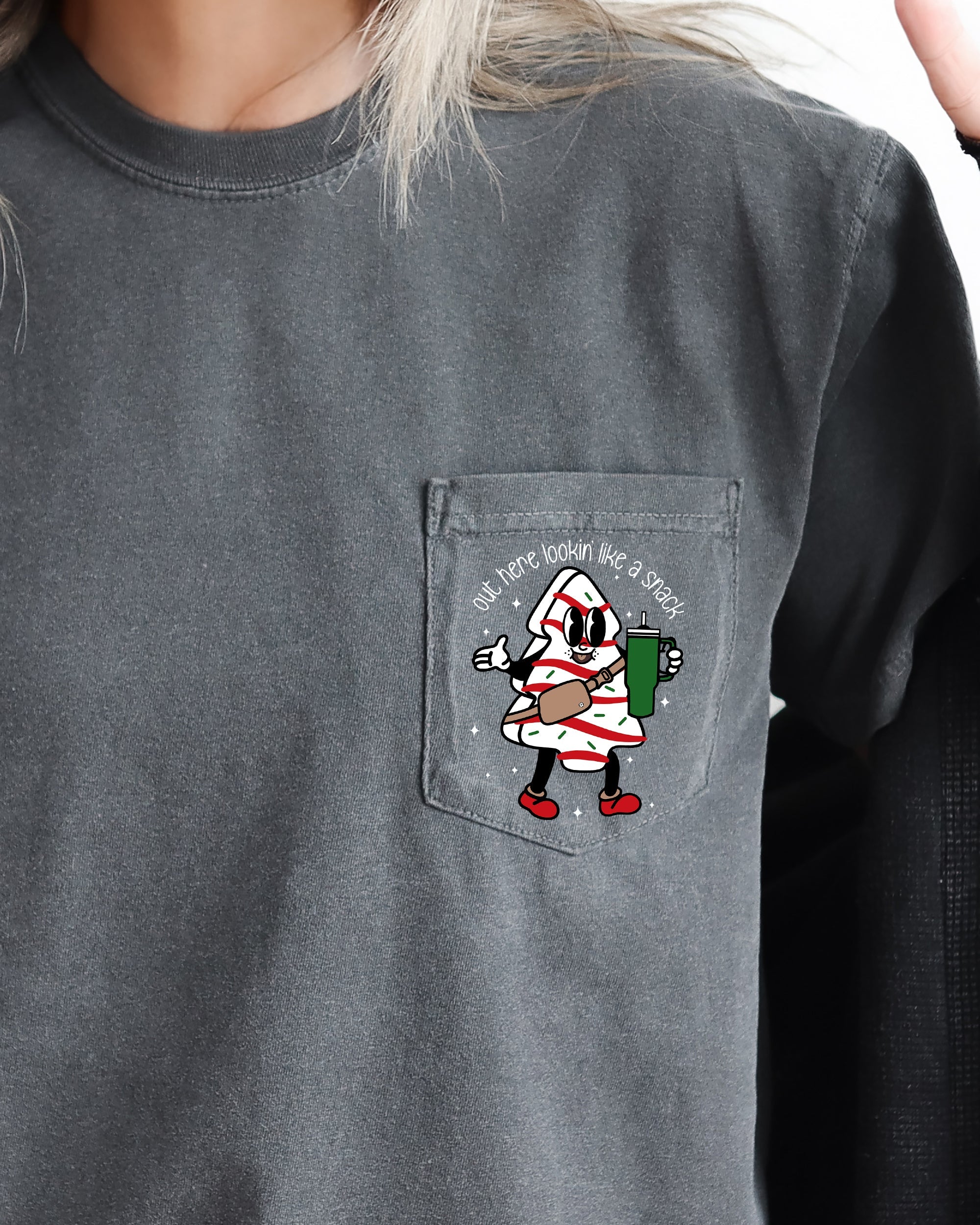 Out Here Looking Like A Snack Pocket Boujee Winter Santa Xmas Comfort Colors Tee