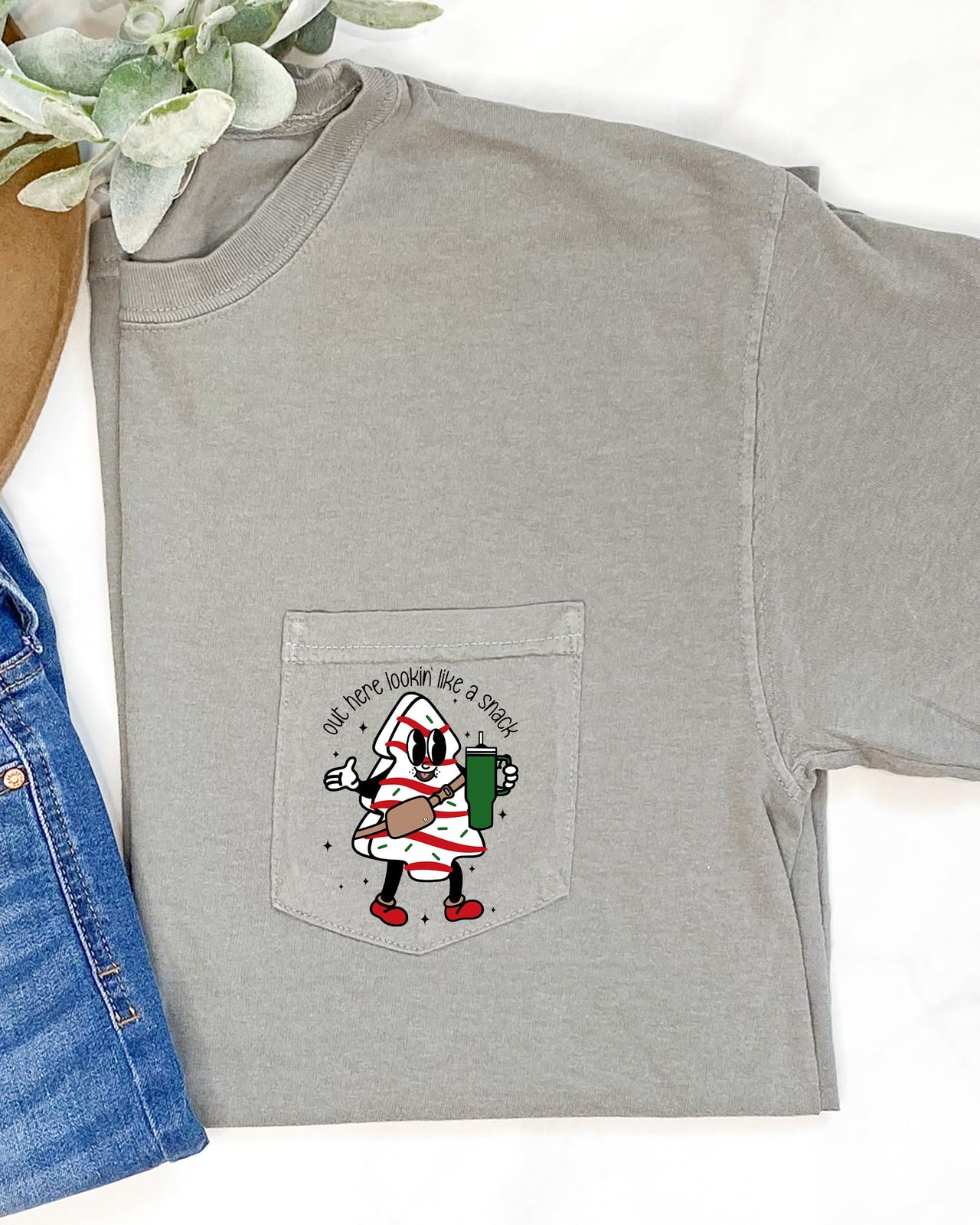 Out Here Looking Like A Snack Pocket Boujee Winter Santa Xmas Comfort Colors Tee