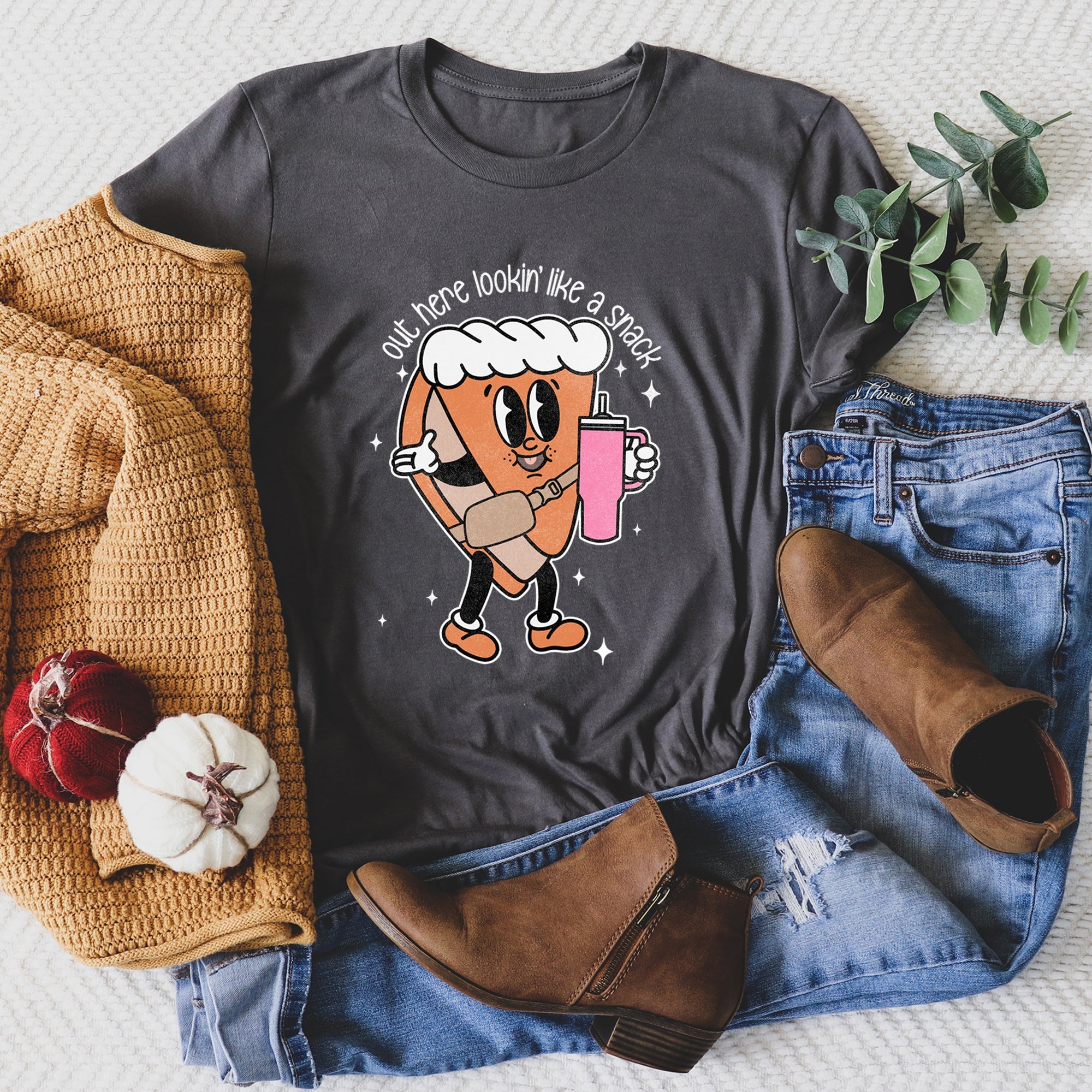 Out Here Looking Like A Snack Pumpkin Pie Thanksgiving Autumn Cozy Edition Graphic Tee