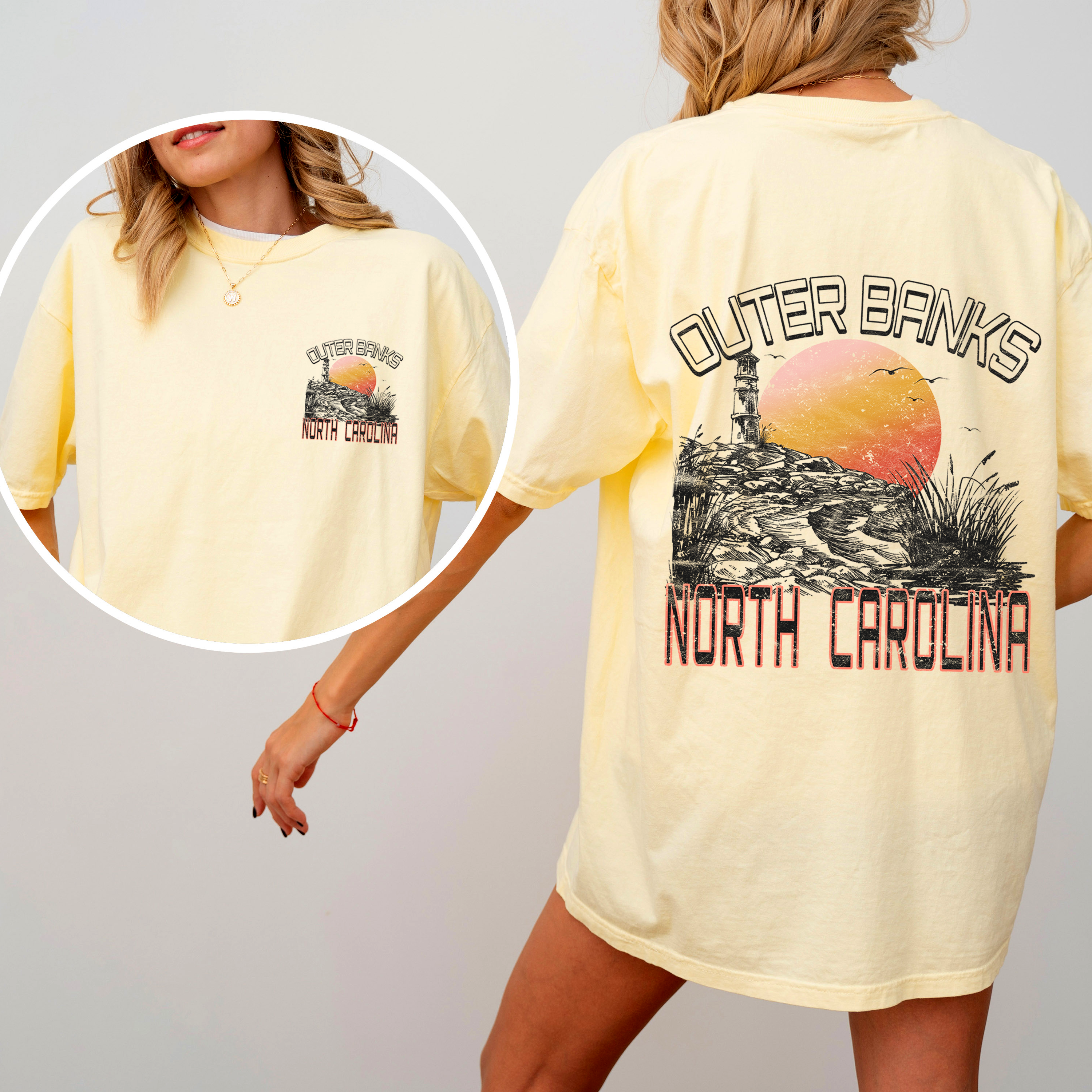 Outer Banks North Carolina Beach OBX Summer Coastal Vibe Sunset Seaside Edition Comfort Colors Tee