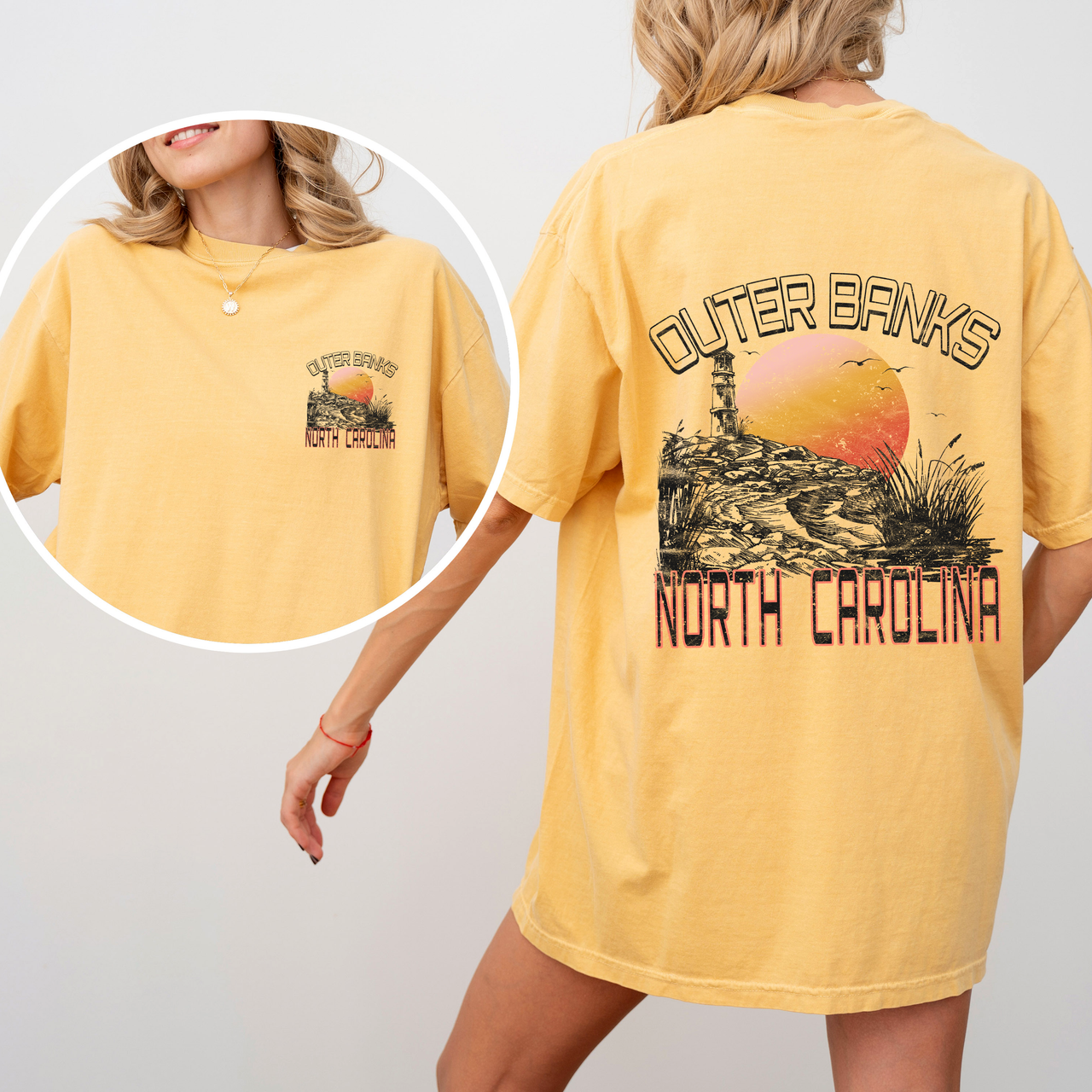 Outer Banks North Carolina Beach OBX Summer Coastal Vibe Sunset Seaside Edition Comfort Colors Tee