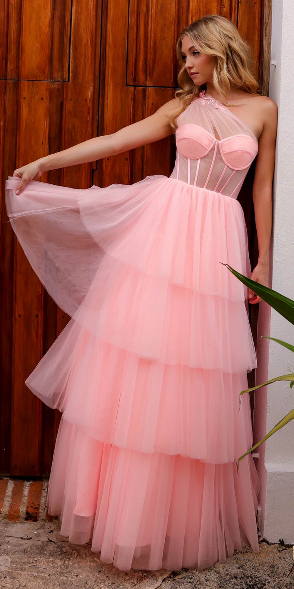 Nox Anabel P1400 Long Tiered Tulle Skirt Corset A-Line Ball Gown