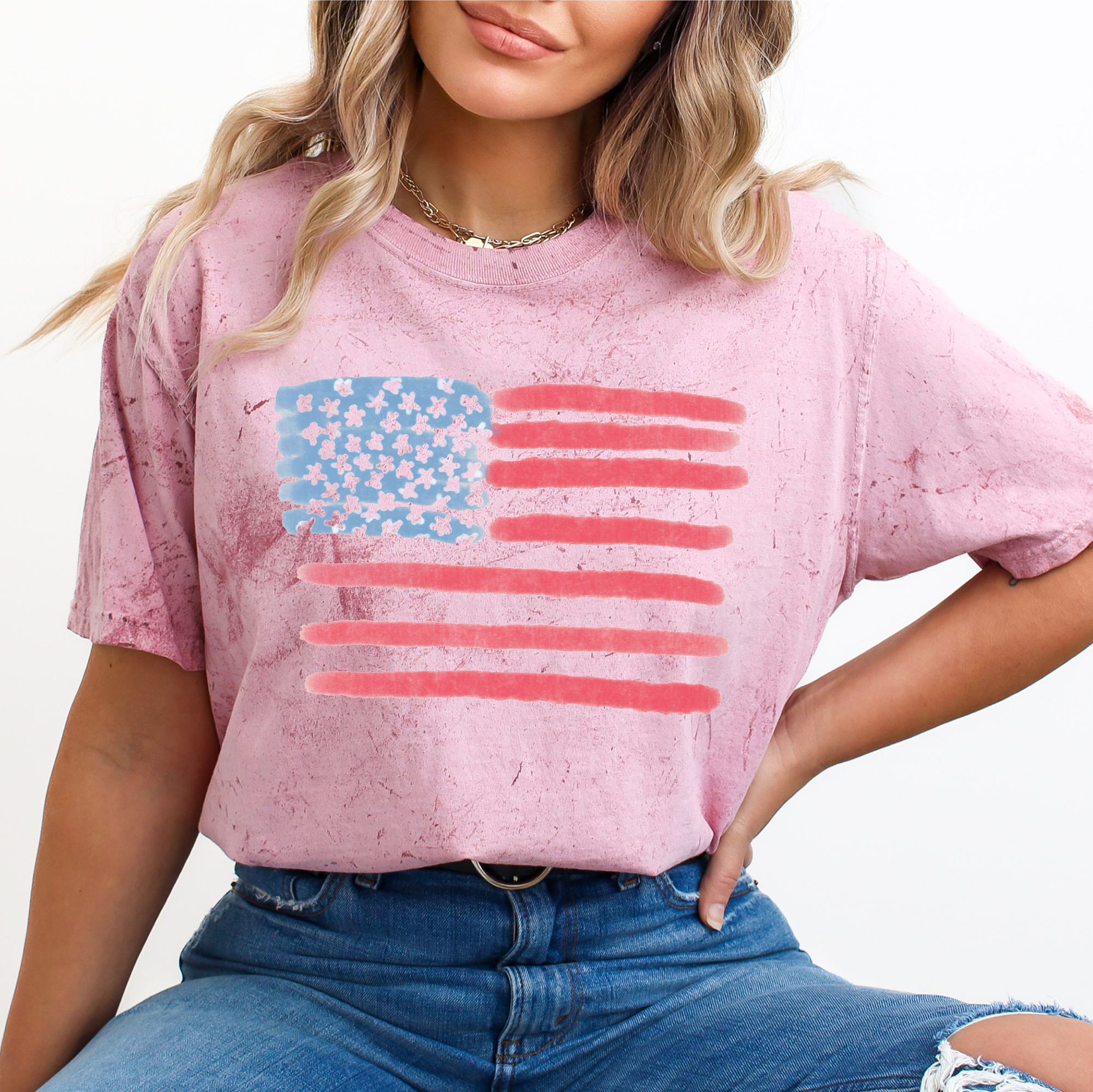 Painted Flag Patriotic USA Fourth Of July All American Pride Colorful Comfort Colors Tee