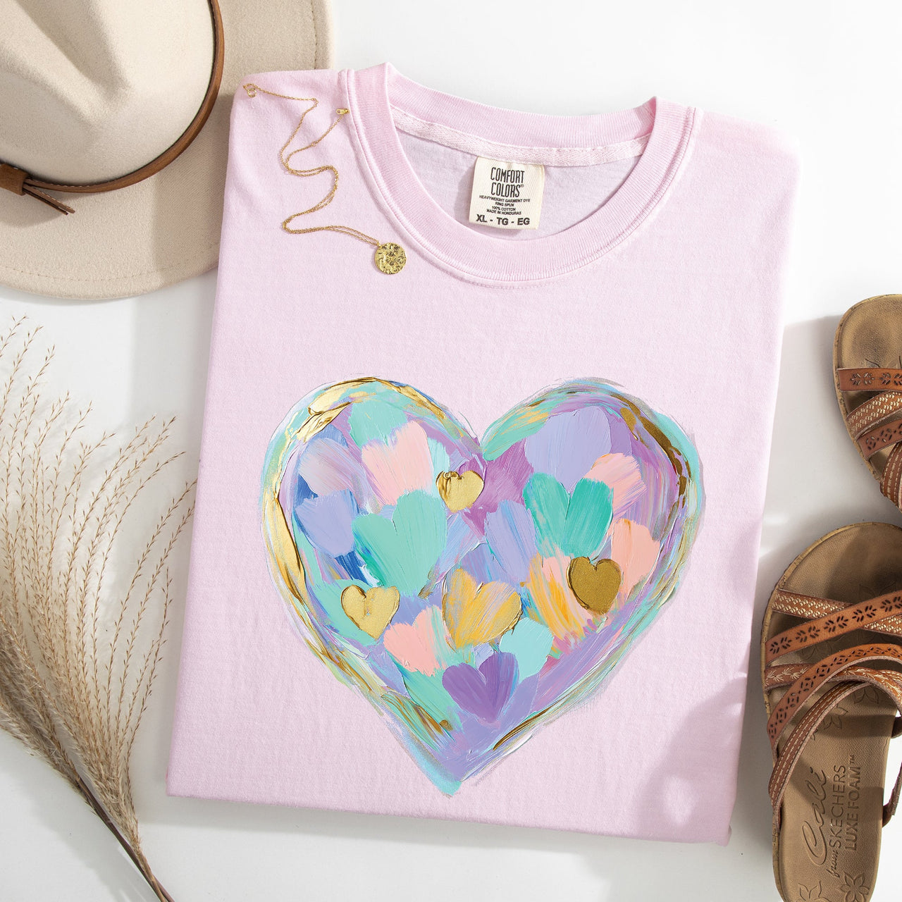 Painted Heart Pastels Easter Bunny Jesus Rabbit Holiday Scene Comfort Colors Tee