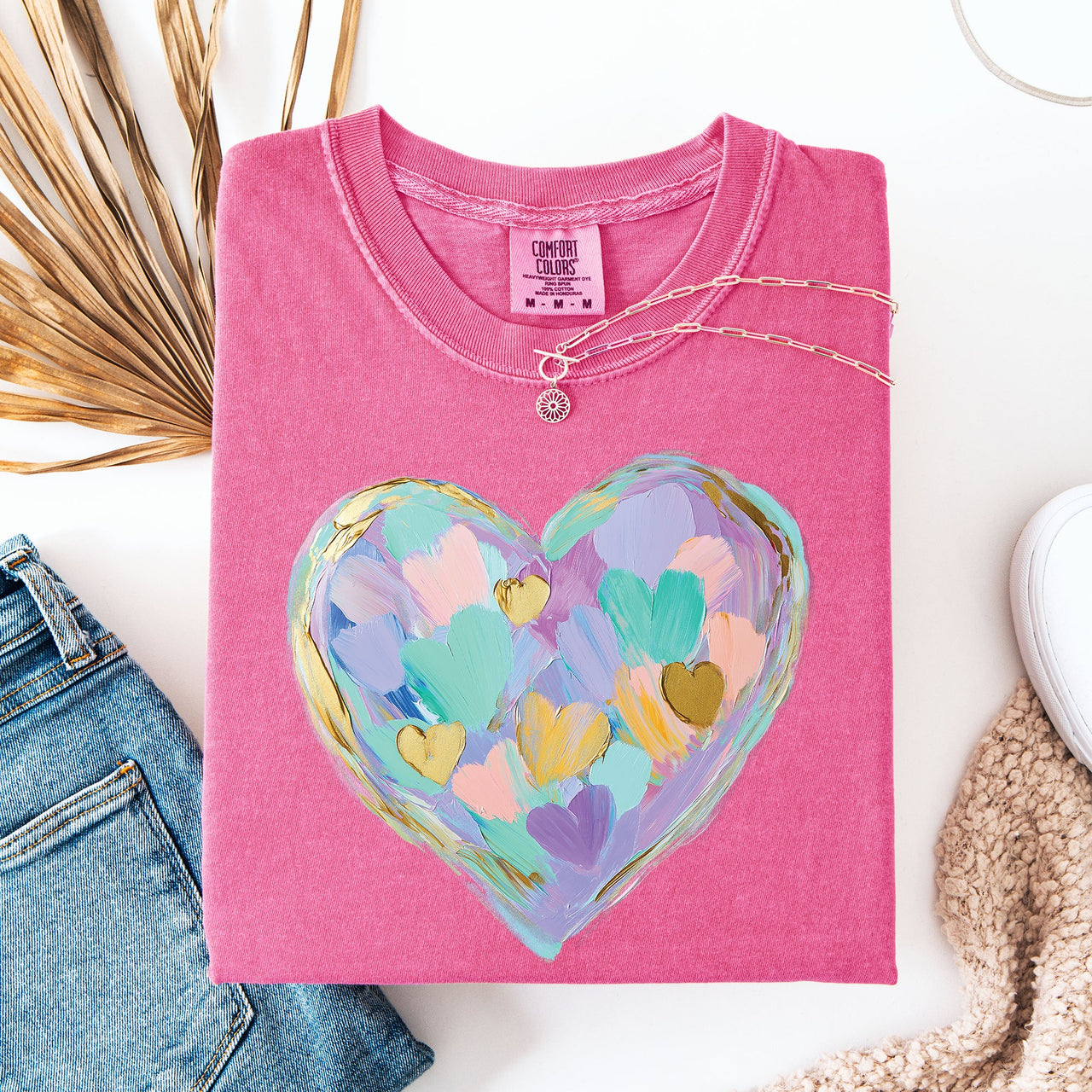 Painted Heart Pastels Easter Bunny Jesus Rabbit Holiday Scene Comfort Colors Tee
