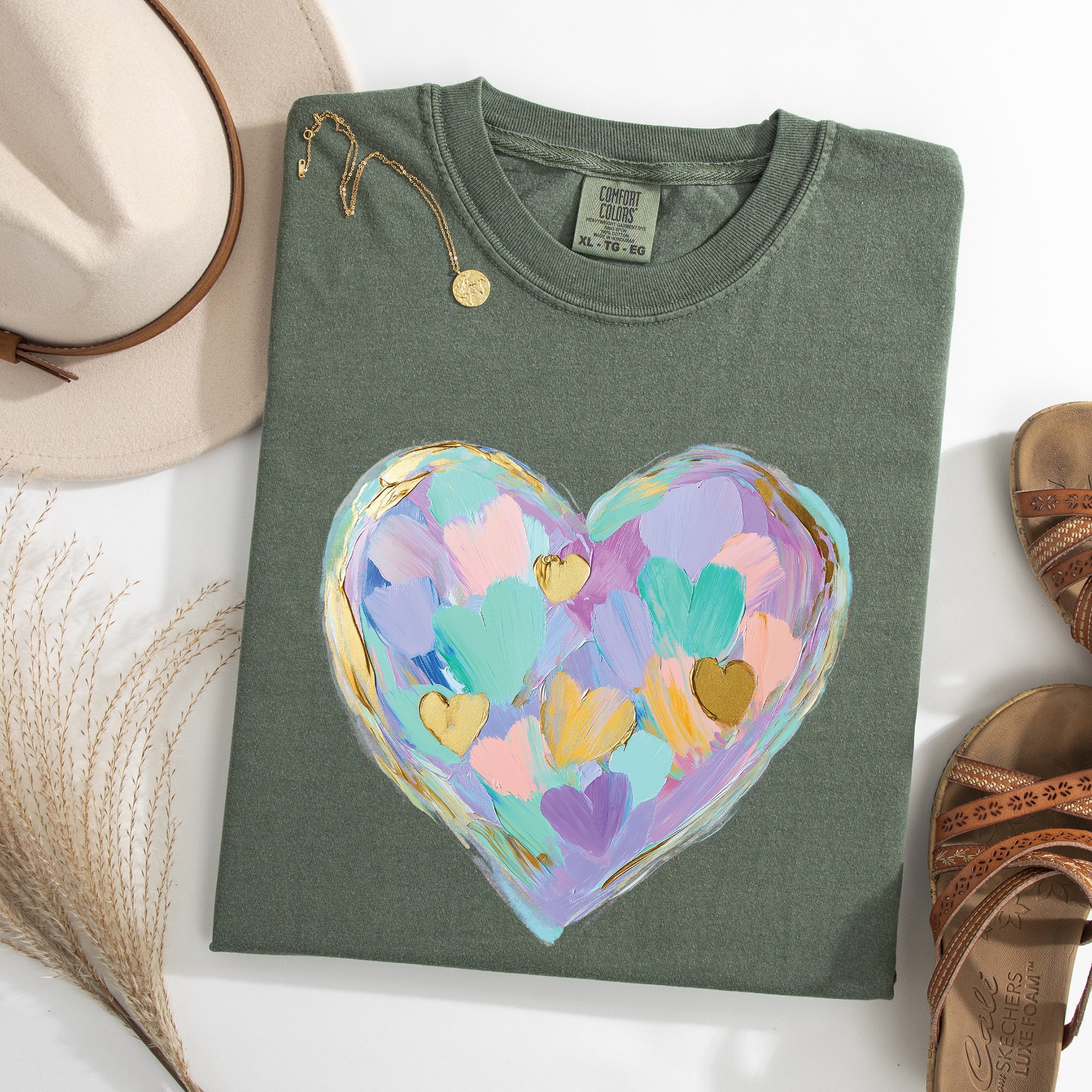 Painted Heart Pastels Easter Bunny Jesus Rabbit Holiday Scene Comfort Colors Tee