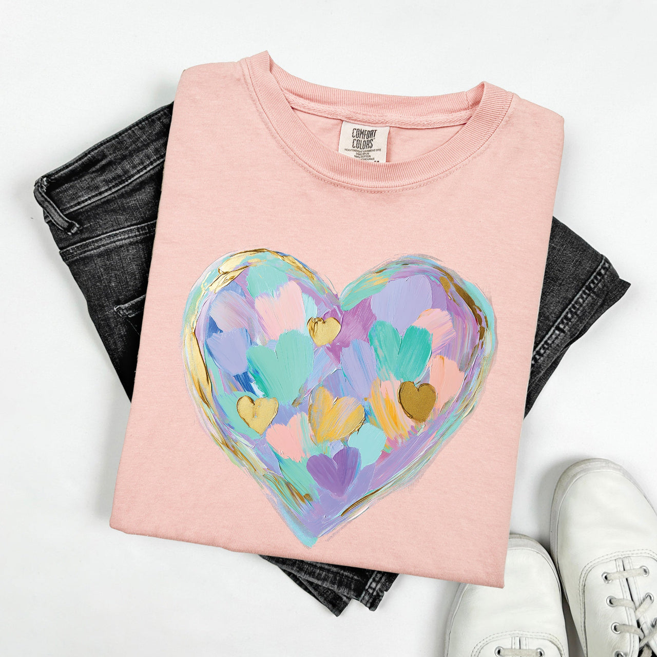 Painted Heart Pastels Easter Bunny Jesus Rabbit Holiday Scene Comfort Colors Tee