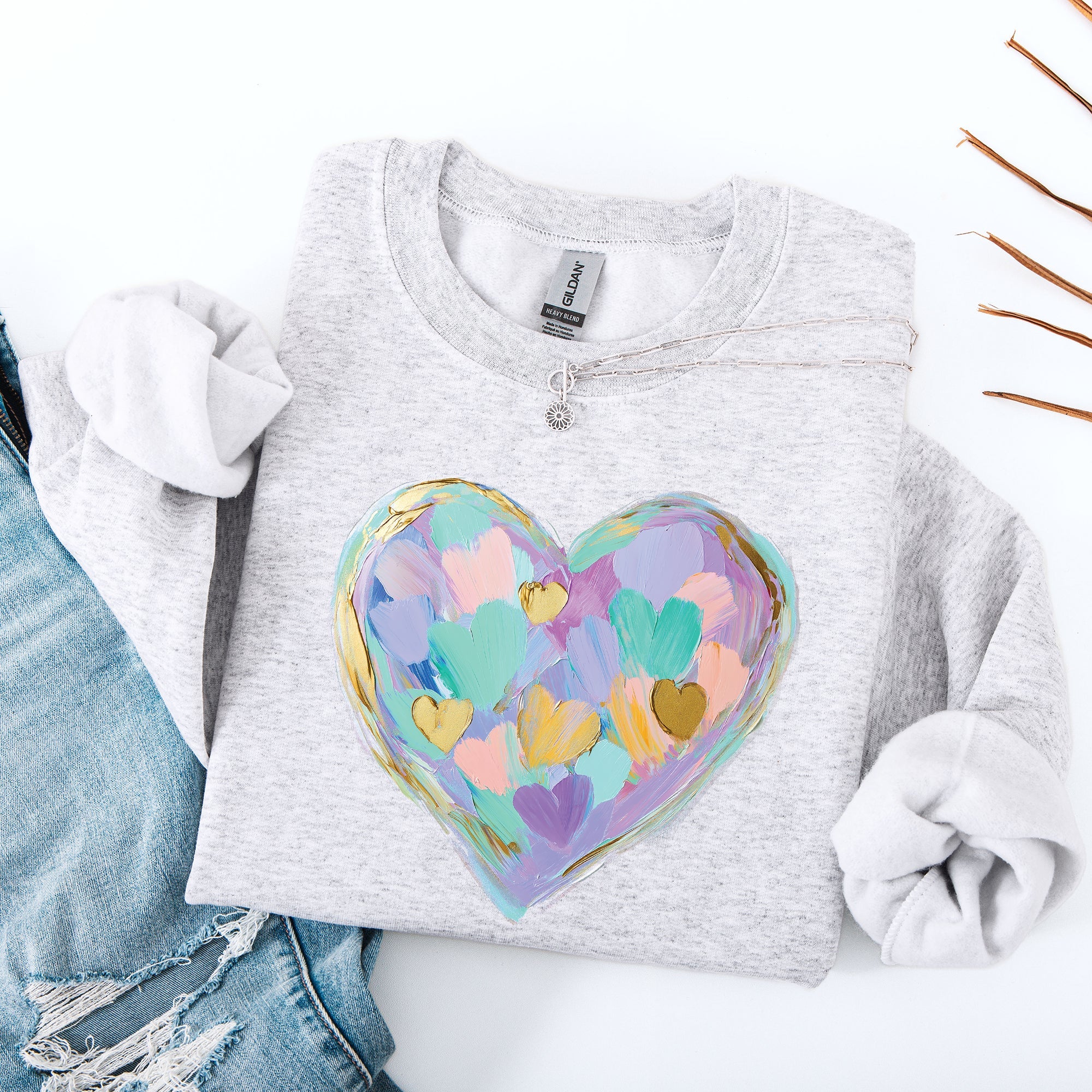 Painted Heart Pastels Easter Bunny Jesus Rabbit Holiday Illustration Canvas Sweatshirt