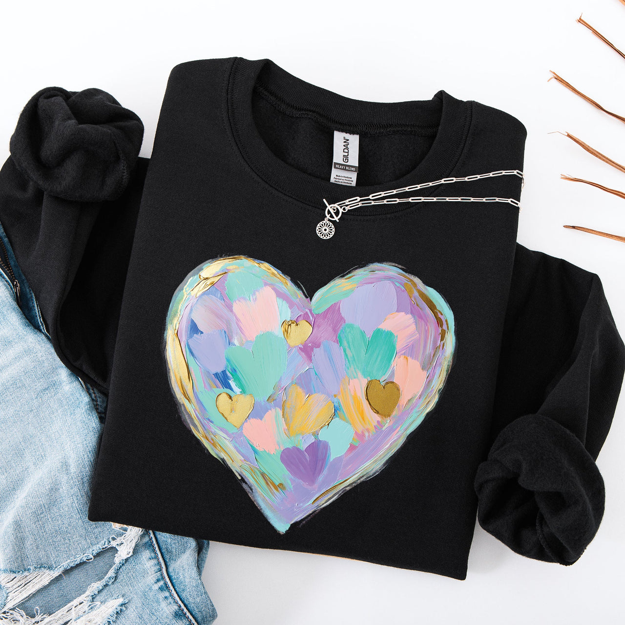 Painted Heart Pastels Easter Bunny Jesus Rabbit Holiday Illustration Canvas Sweatshirt