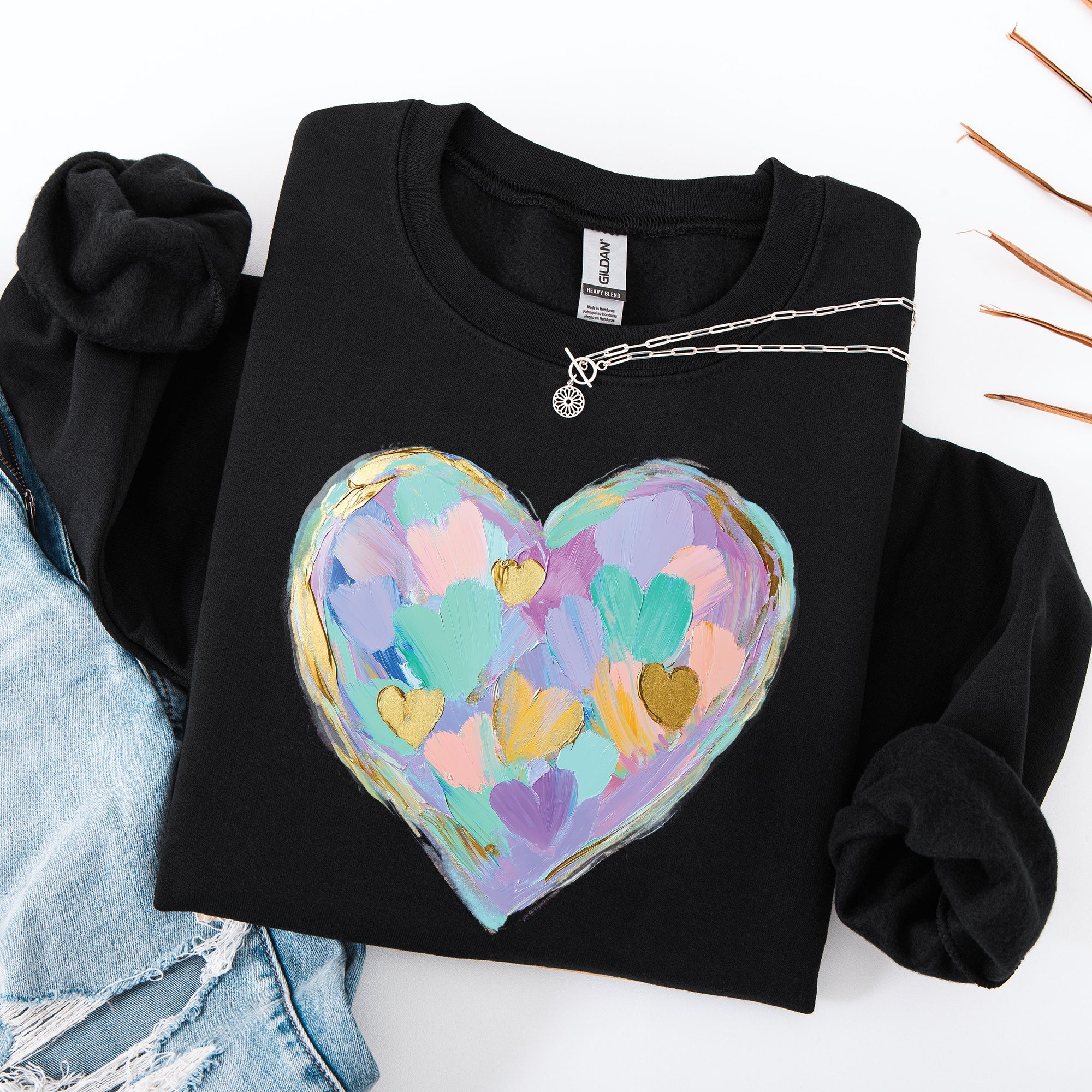 Painted Heart Pastels Easter Bunny Jesus Rabbit Holiday Illustration Canvas Sweatshirt