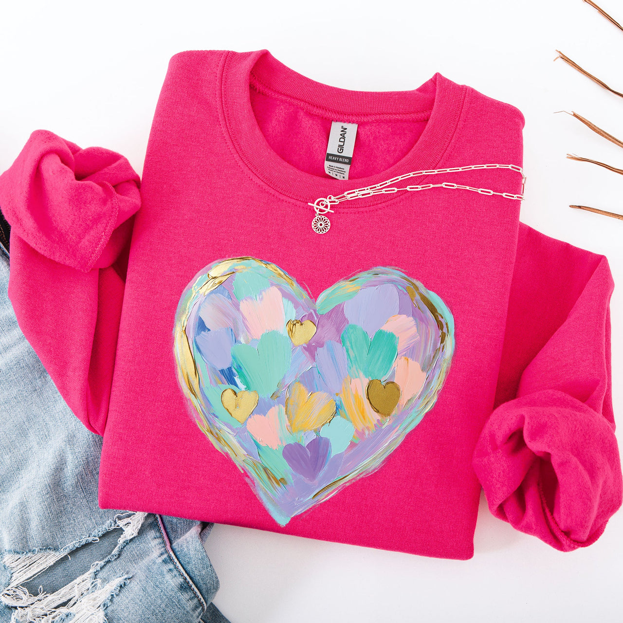 Painted Heart Pastels Easter Bunny Jesus Rabbit Holiday Illustration Canvas Sweatshirt