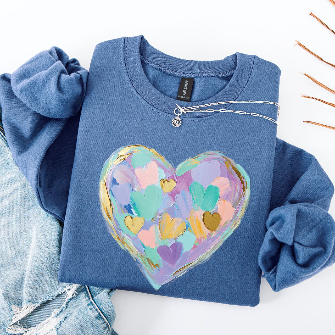 Painted Heart Pastels Easter Bunny Jesus Rabbit Holiday Illustration Canvas Sweatshirt