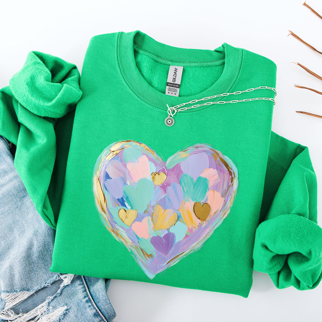 Painted Heart Pastels Easter Bunny Jesus Rabbit Holiday Illustration Canvas Sweatshirt