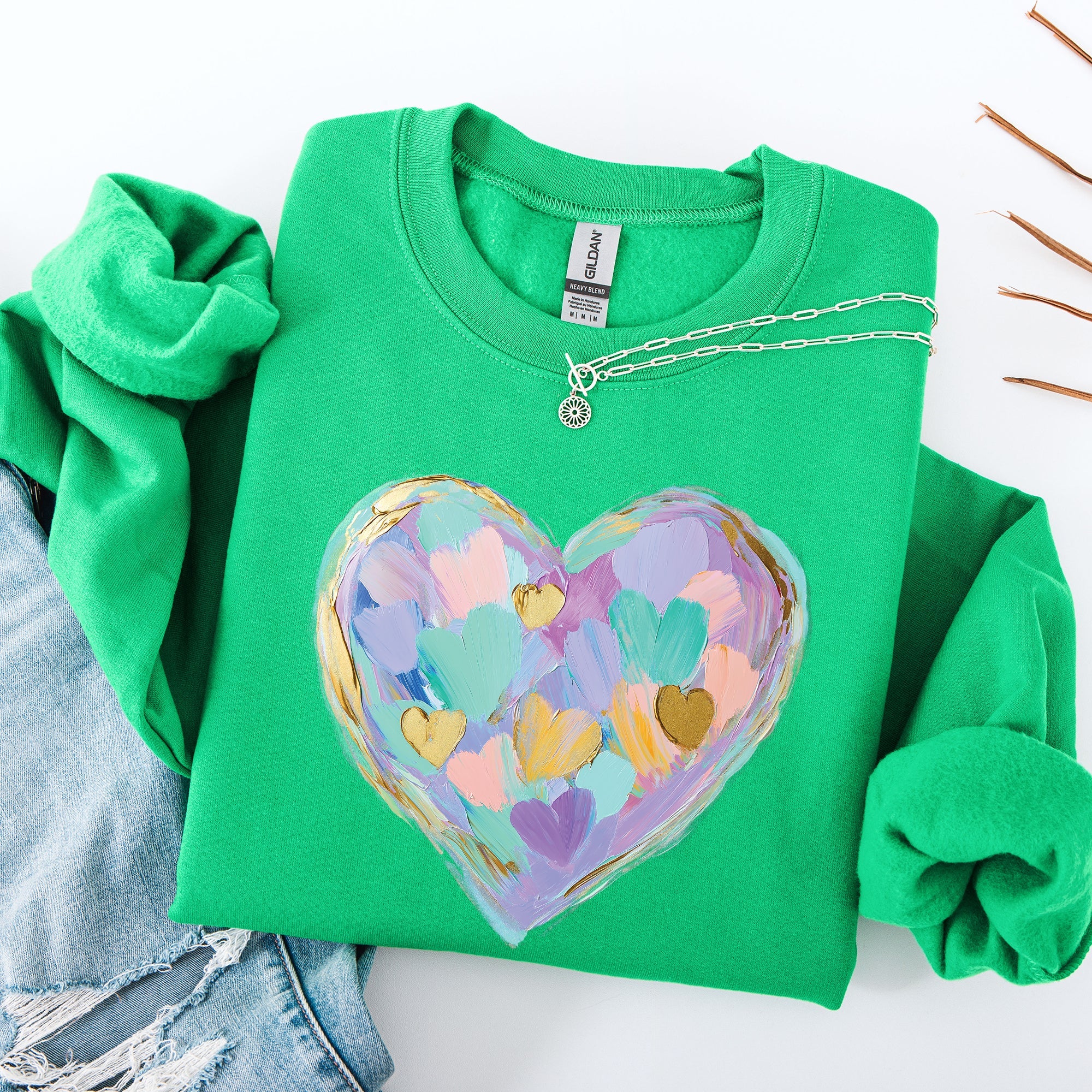 Painted Heart Pastels Easter Bunny Jesus Rabbit Holiday Illustration Canvas Sweatshirt