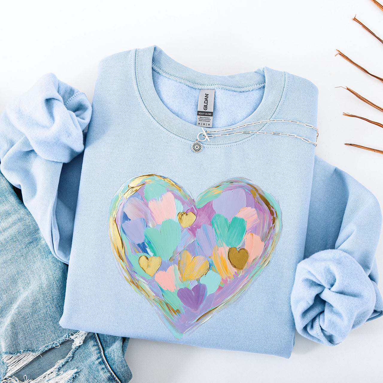 Painted Heart Pastels Easter Bunny Jesus Rabbit Holiday Illustration Canvas Sweatshirt