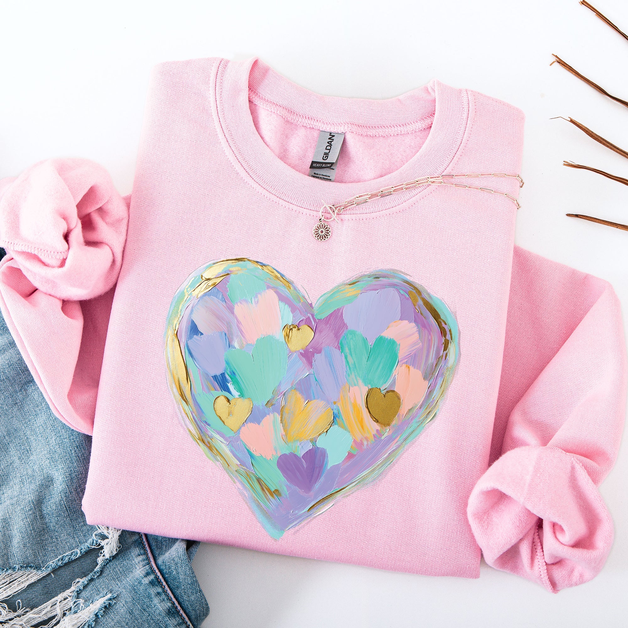 Painted Heart Pastels Easter Bunny Jesus Rabbit Holiday Illustration Canvas Sweatshirt