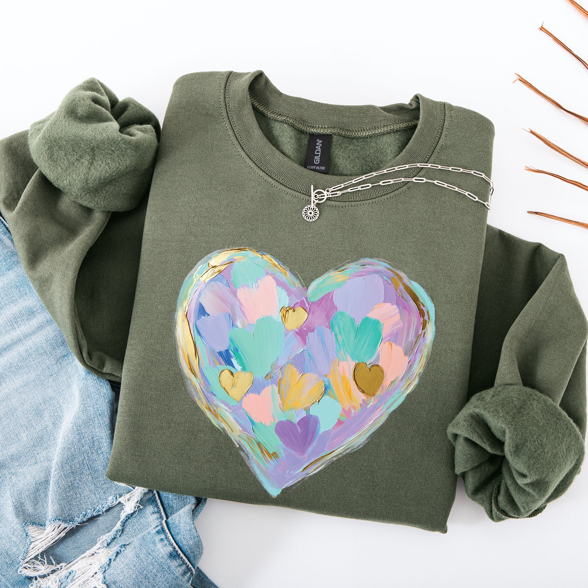 Painted Heart Pastels Easter Bunny Jesus Rabbit Holiday Illustration Canvas Sweatshirt