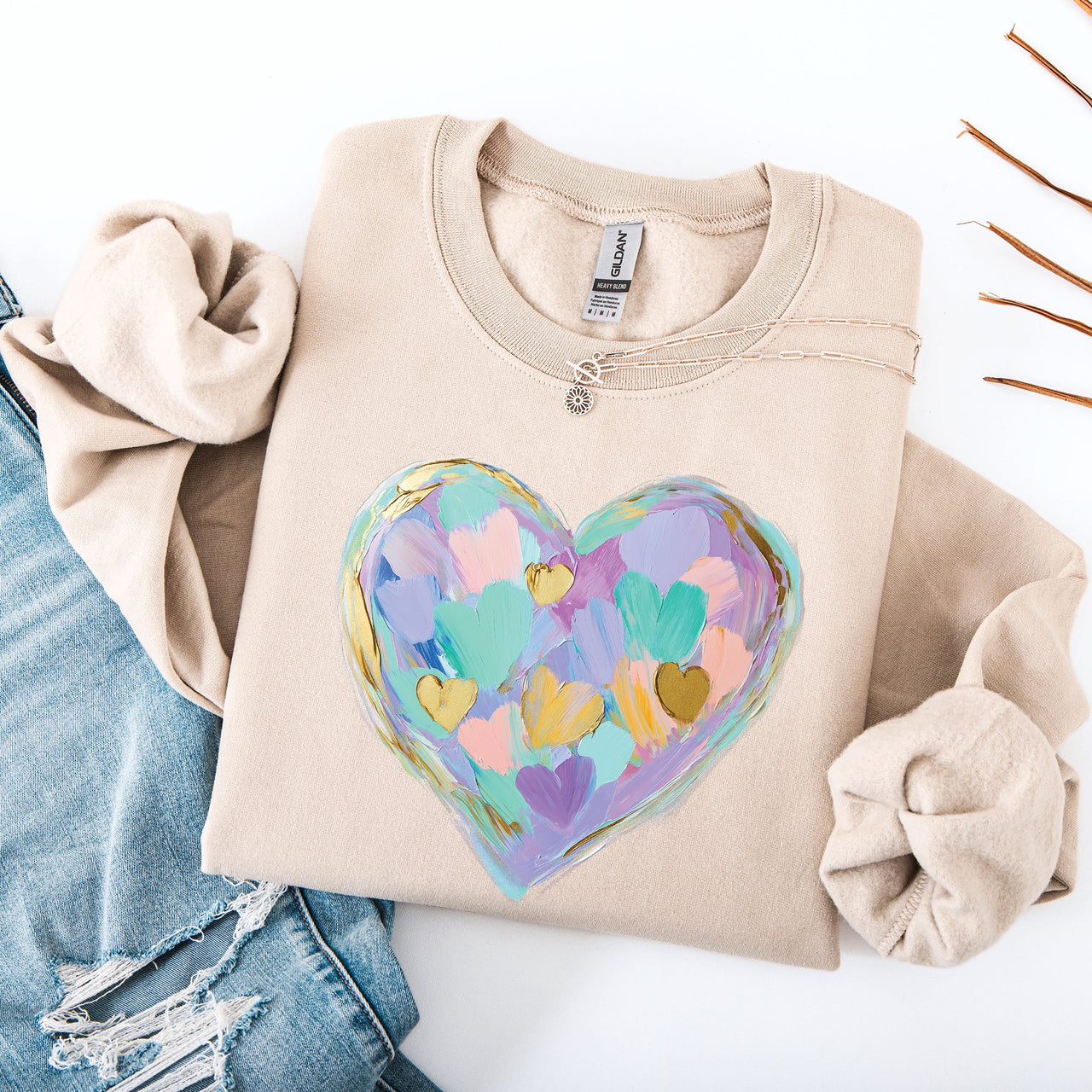 Painted Heart Pastels Easter Bunny Jesus Rabbit Holiday Illustration Canvas Sweatshirt