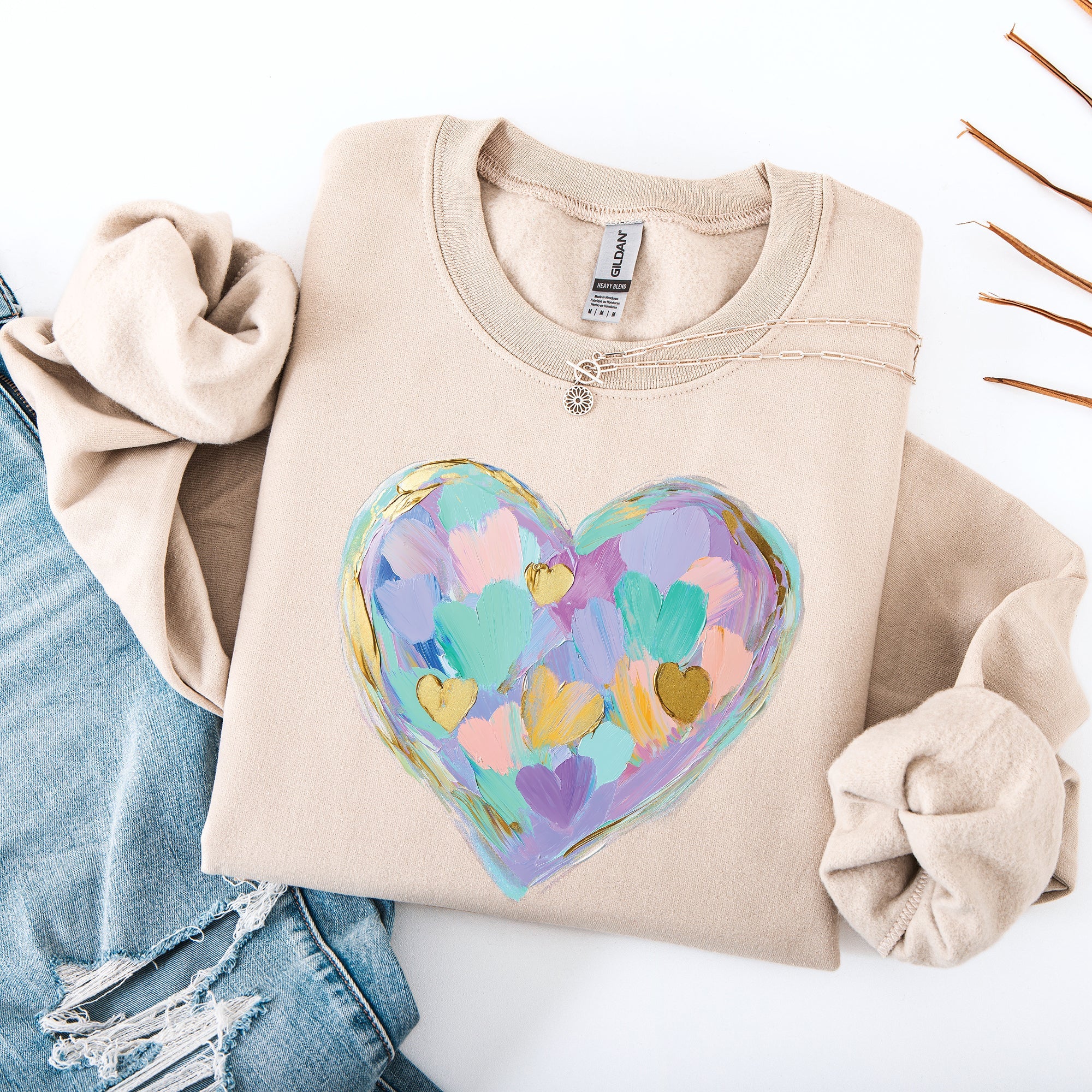 Painted Heart Pastels Easter Bunny Jesus Rabbit Holiday Illustration Canvas Sweatshirt