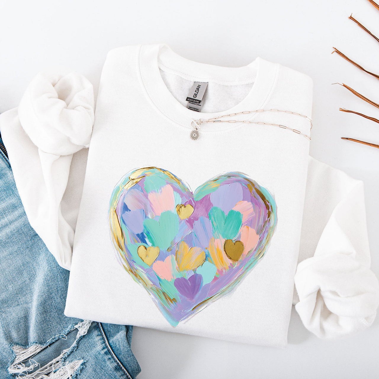 Painted Heart Pastels Easter Bunny Jesus Rabbit Holiday Illustration Canvas Sweatshirt