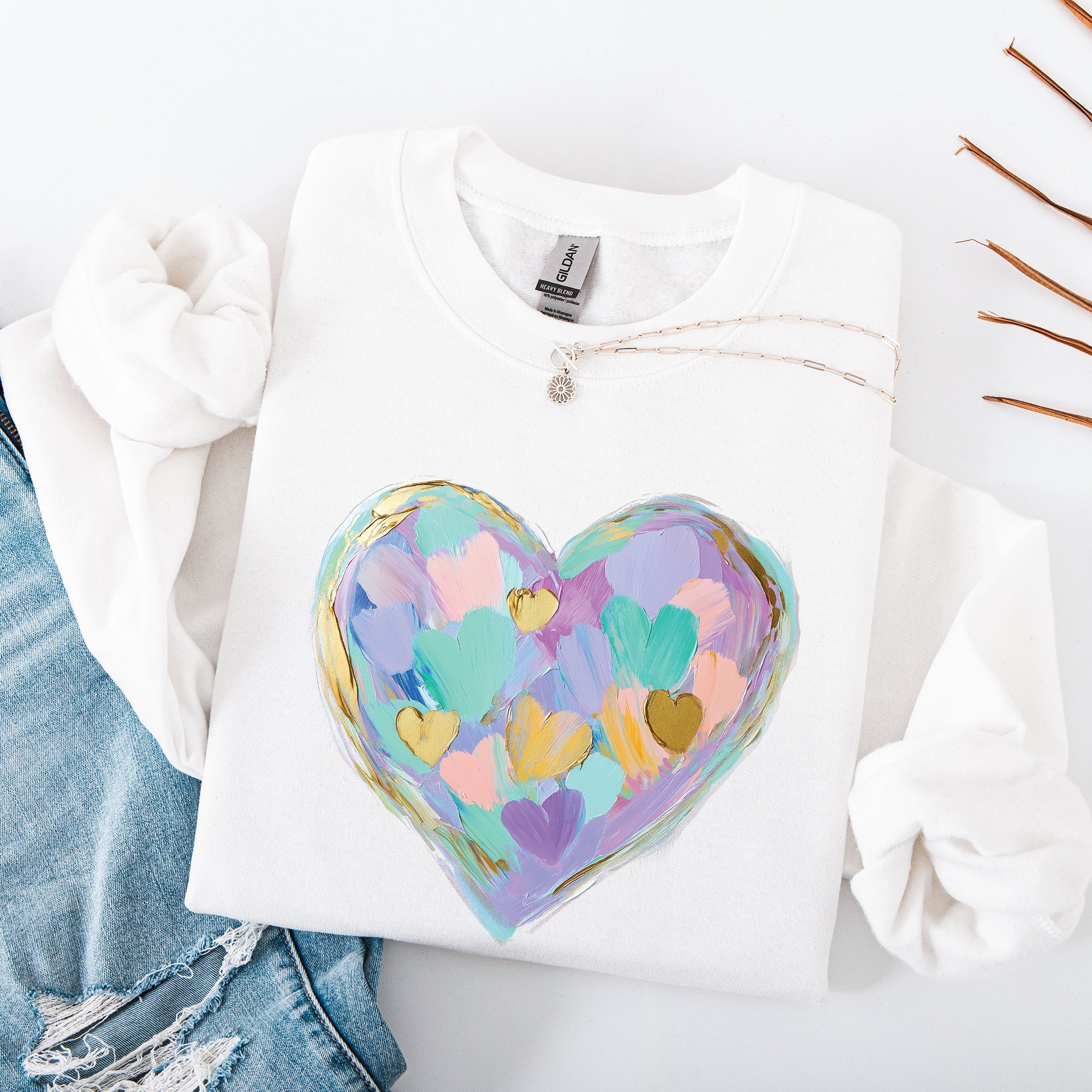 Painted Heart Pastels Easter Bunny Jesus Rabbit Holiday Illustration Canvas Sweatshirt