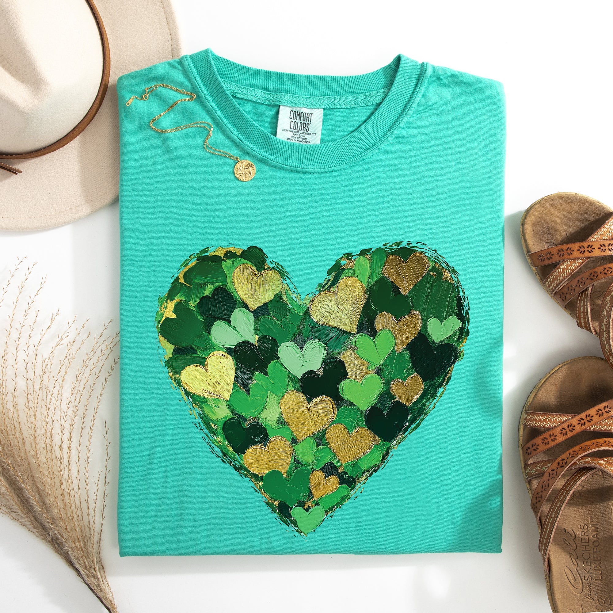 Painted Hearts St Patrick's Day Shamrock Clover Lucky Leprechaun Comfort Colors Tee