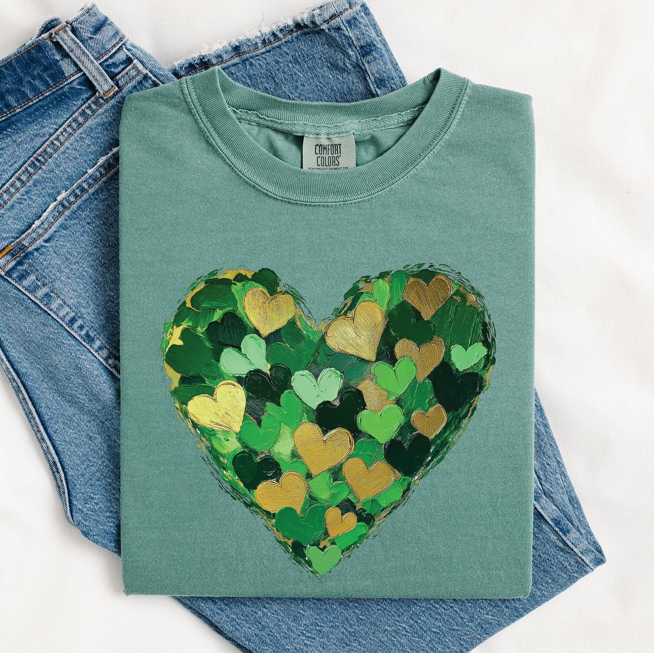 Painted Hearts St Patrick's Day Shamrock Clover Lucky Leprechaun Comfort Colors Tee